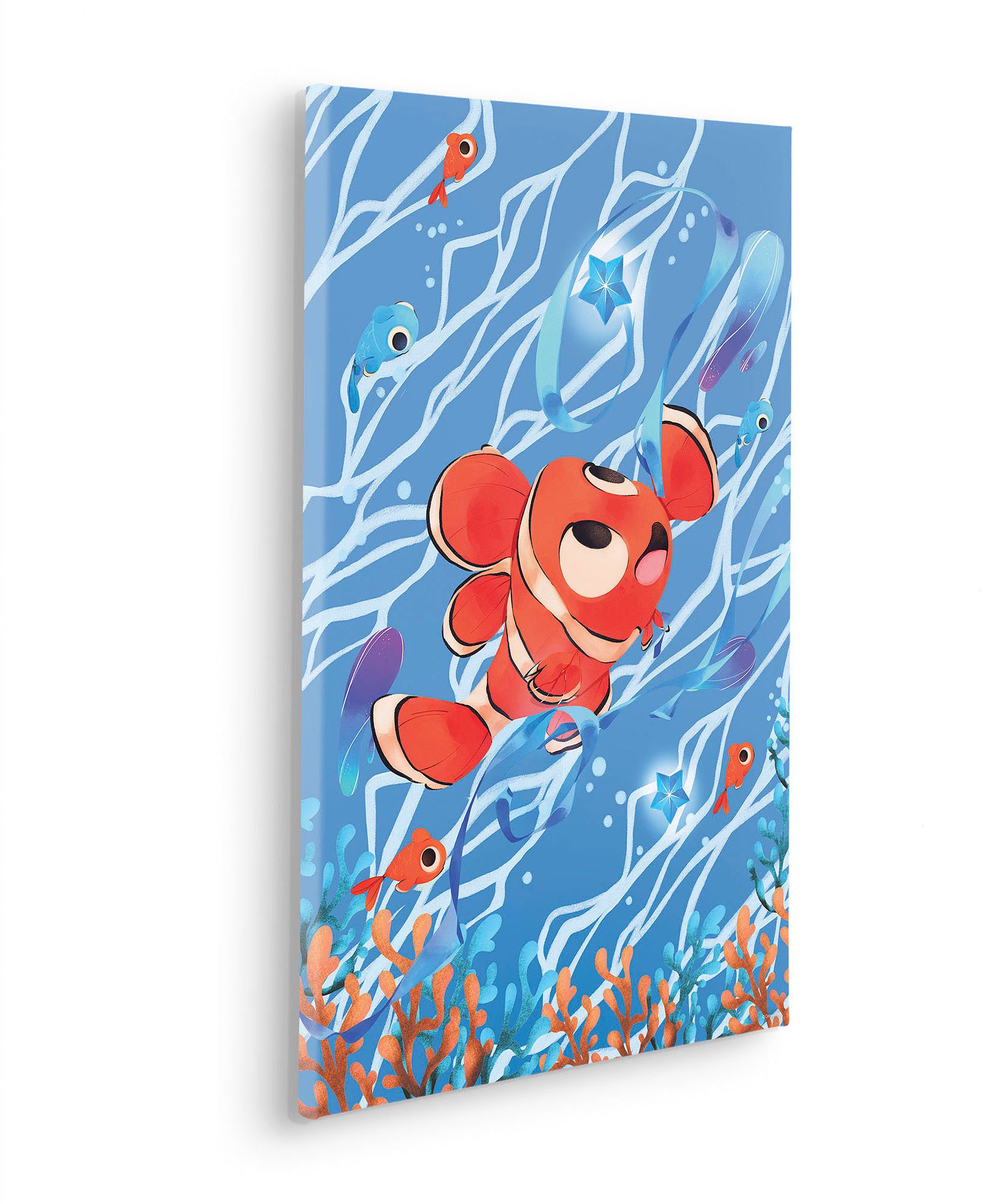 Komar Artprint op linnen Zorgeloze Nemo - Afmeting 40 x 60 cm Canvasdoek met echt houten frame, kinderkamer (1 stuk)