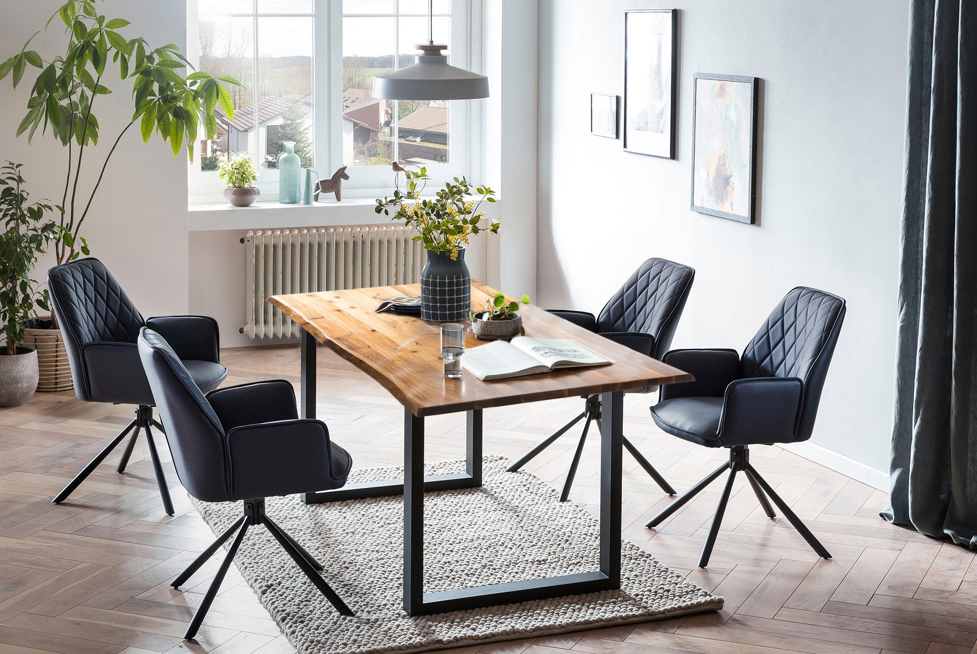 SalesFever Eethoek Stoelen met 360 graden draaiplateau onder de zitting (set, 5-delig) eethoeken blauw