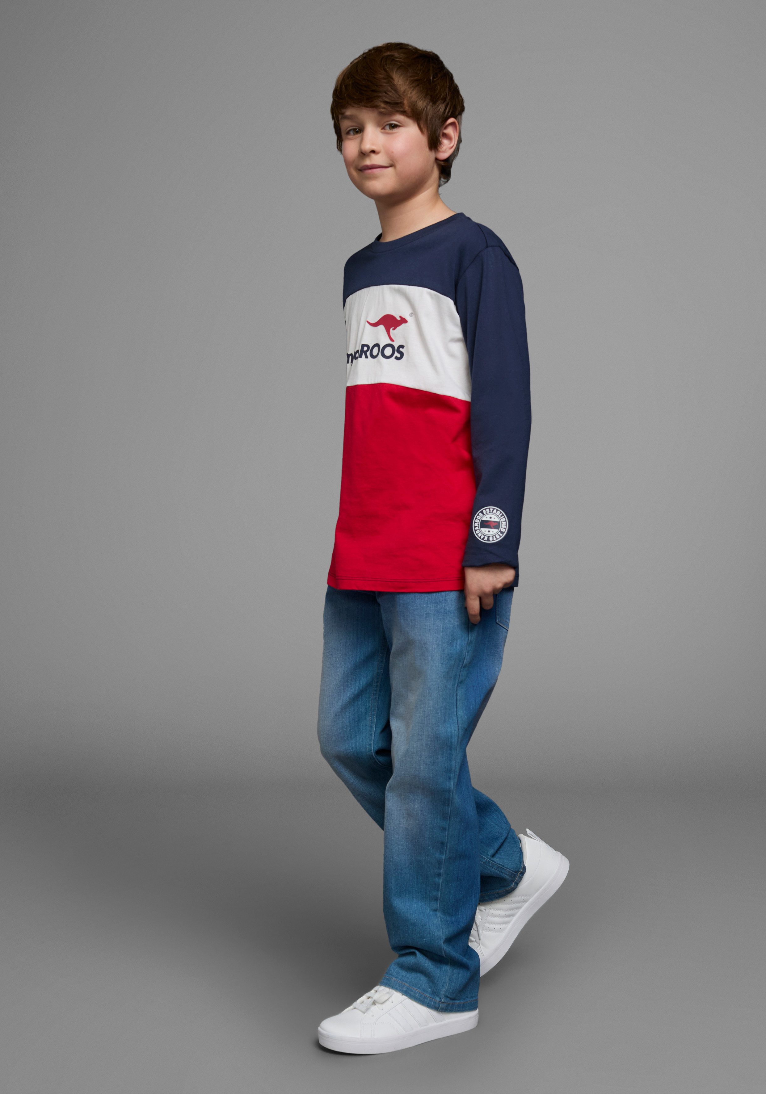 KangaROOS Shirt met lange mouwen In geweldig colorblocking-design Lange mouwen, basic pasvorm, met opvallende print