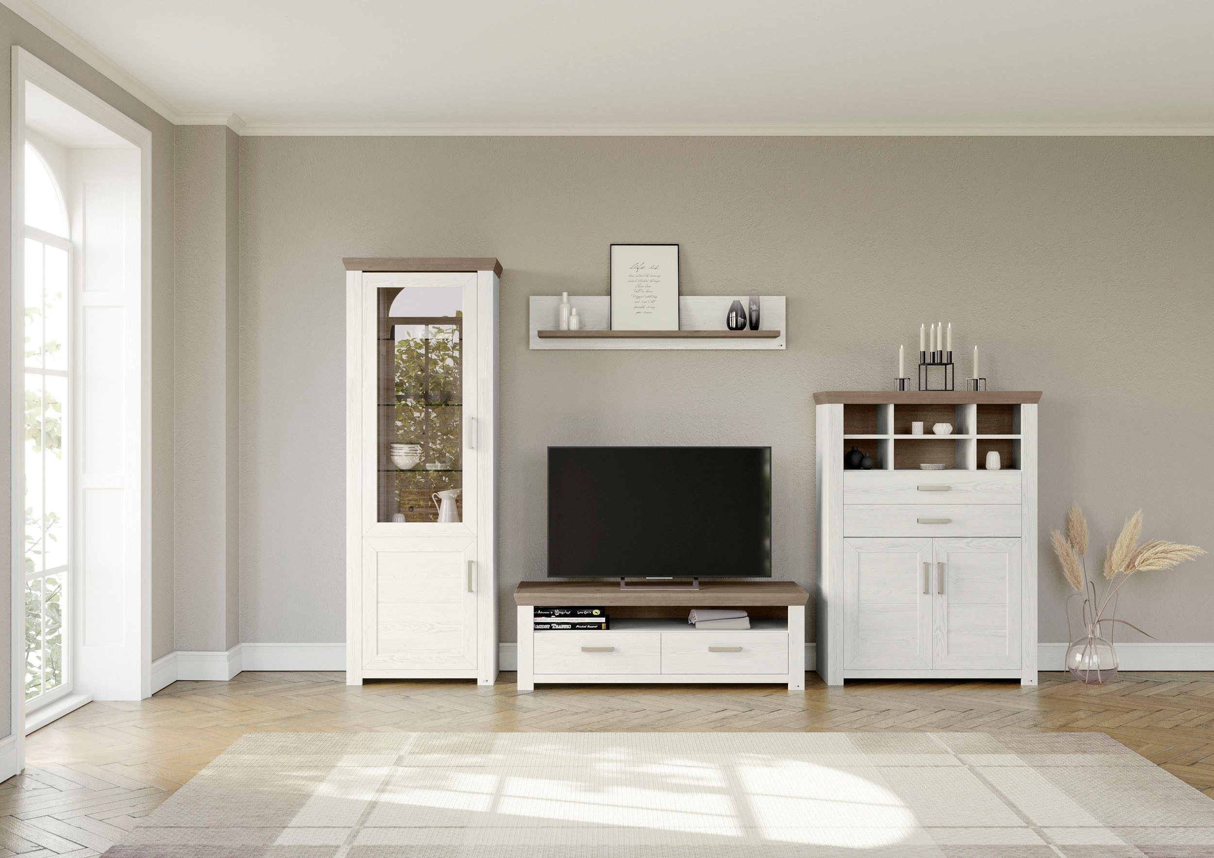 set one by Musterring Wandmeubel York Combinatie 23, in 3 kleurvarianten, totale breedte 314 cm (4-delig) tv-wandmeubels wit