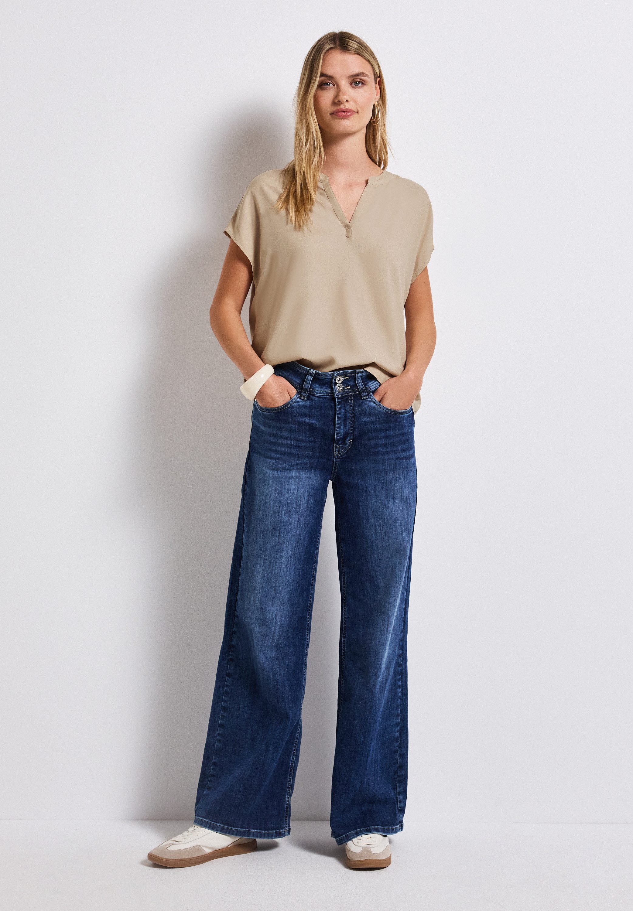STREET ONE Blouse met korte mouwen Hals met split