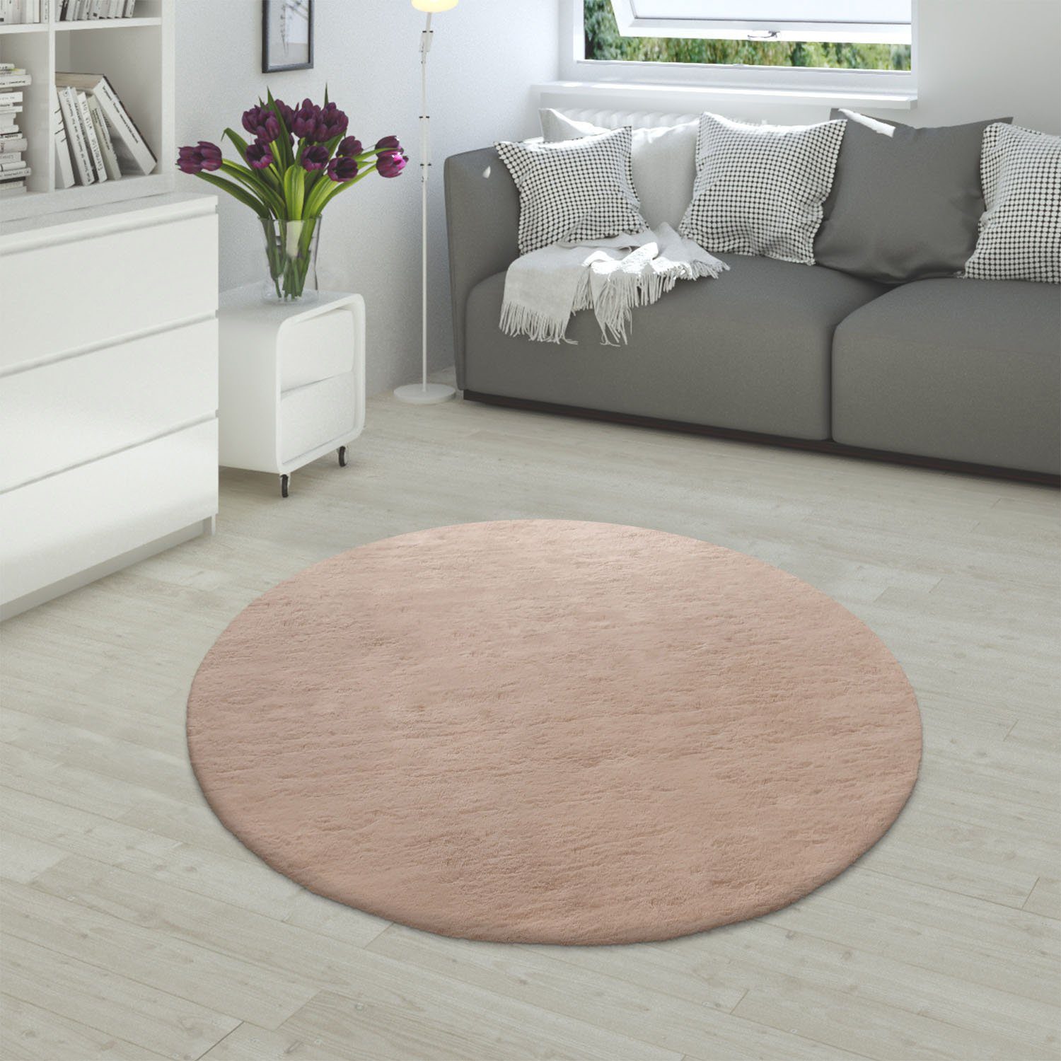 Paco Home Vachtvloerkleed Rabbit 780 Imitatiebont, voelt als konijnenbont, heerlijk zacht vloerkleed, unikleuren dieren vloerkleden maat Ø 80 cm x 26
