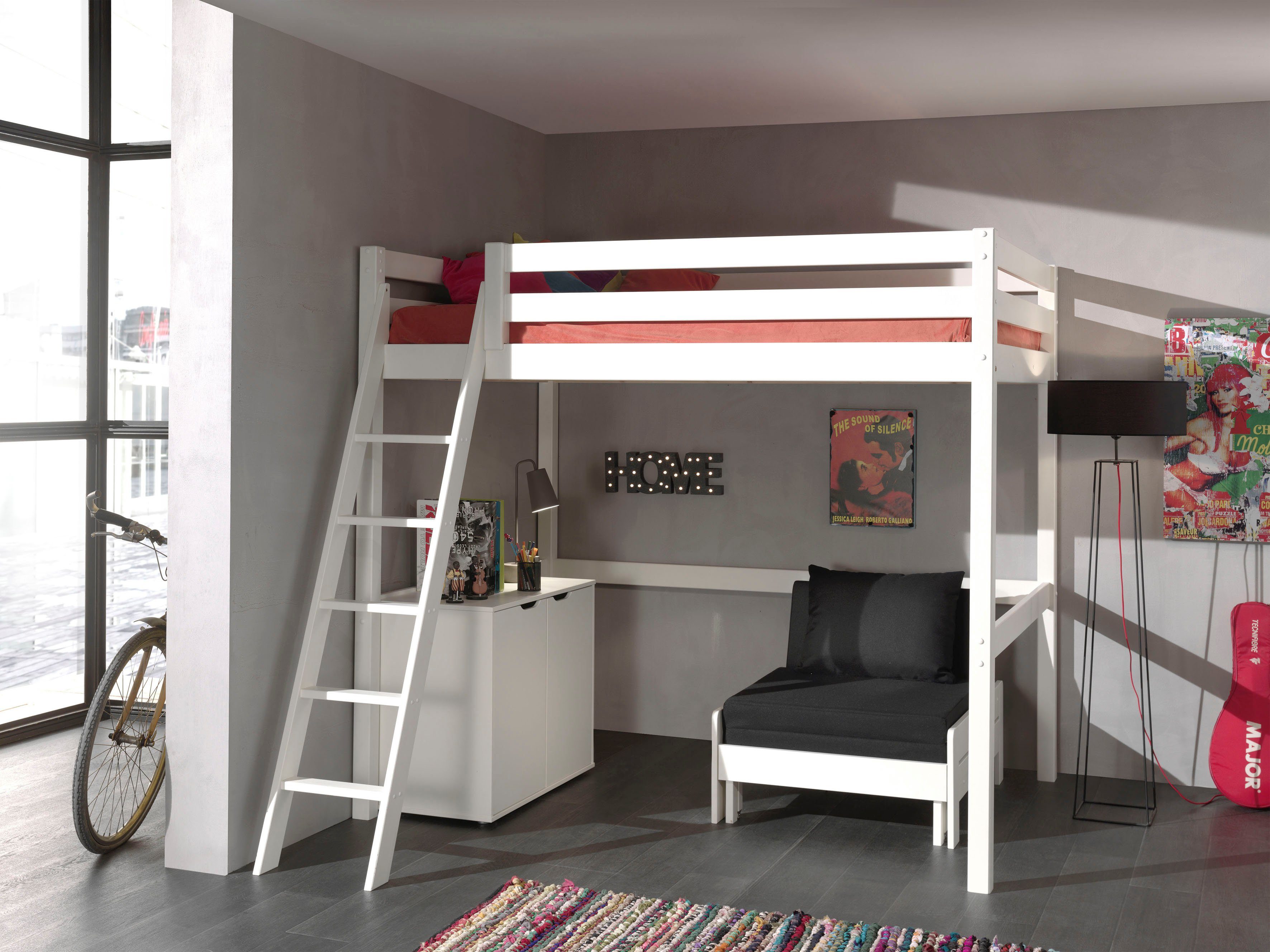 Vipack Hoogslaper met 140x200 cm ligoppervlak, inclusief kast en slaapfauteuil