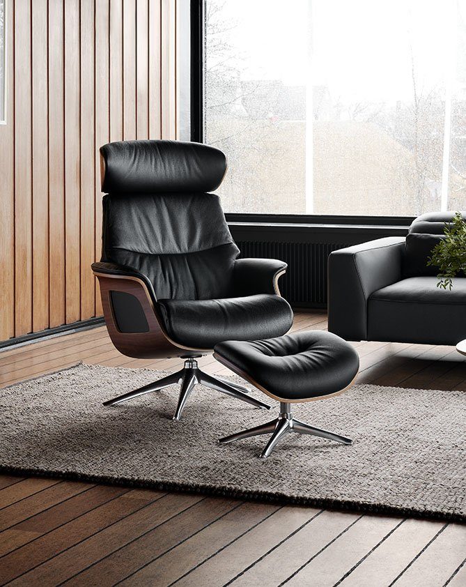 FLEXLUX Relaxfauteuil Clement relaxstoel, gestoffeerde stoel, ligstoel, TV-stoel, Rug- & hoofdverstelling, draaibaar, armleuning eiken, voet aluminium