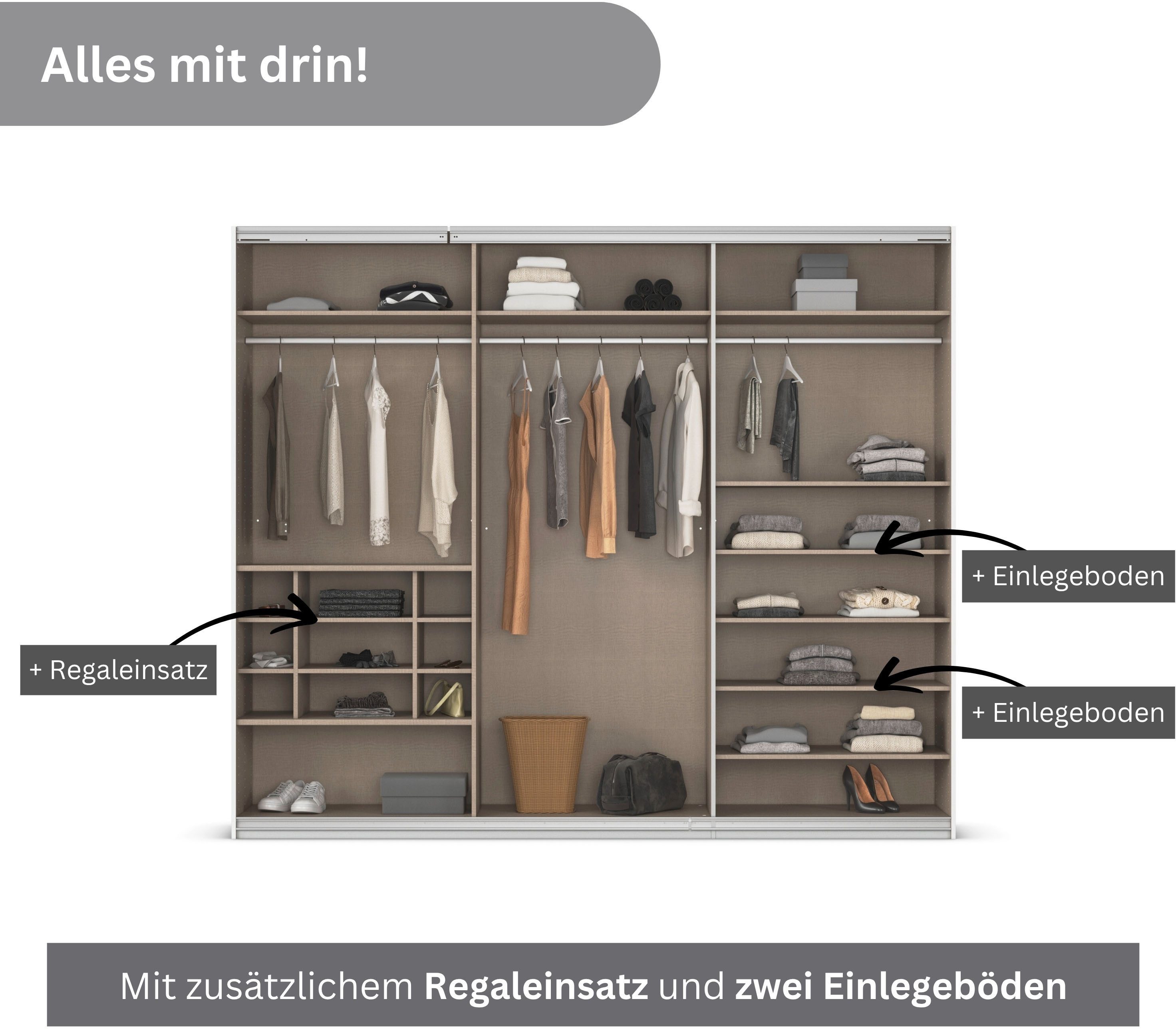 rauch Zweefdeurkast Kledingkast TOMA incl. rek inzet en extra legplanken made in germany