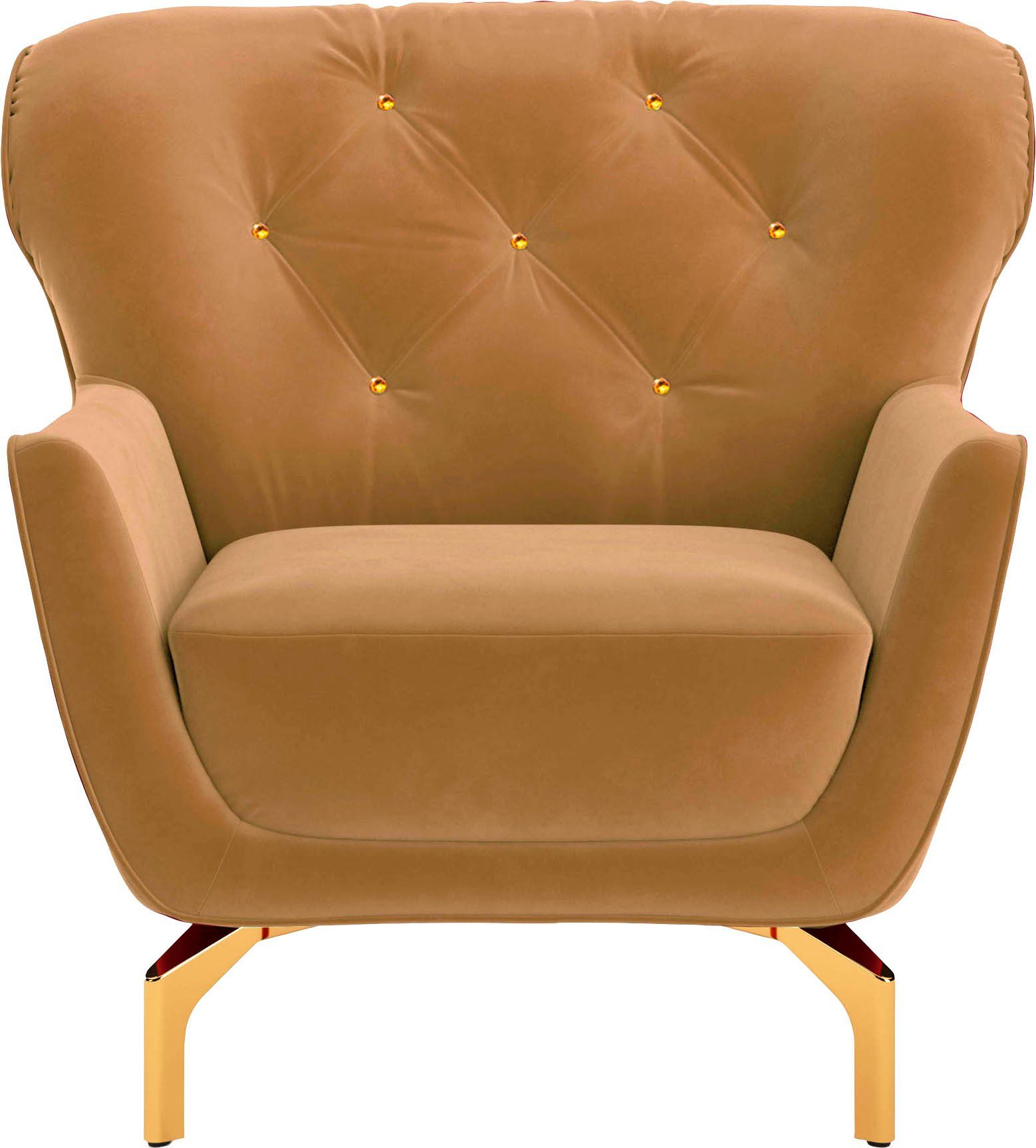 sit&more Fauteuil Orient 3 inclusief 1 sierkussen met strassteentjes, goudkleurige metalen poten fauteuils goud(kleur)