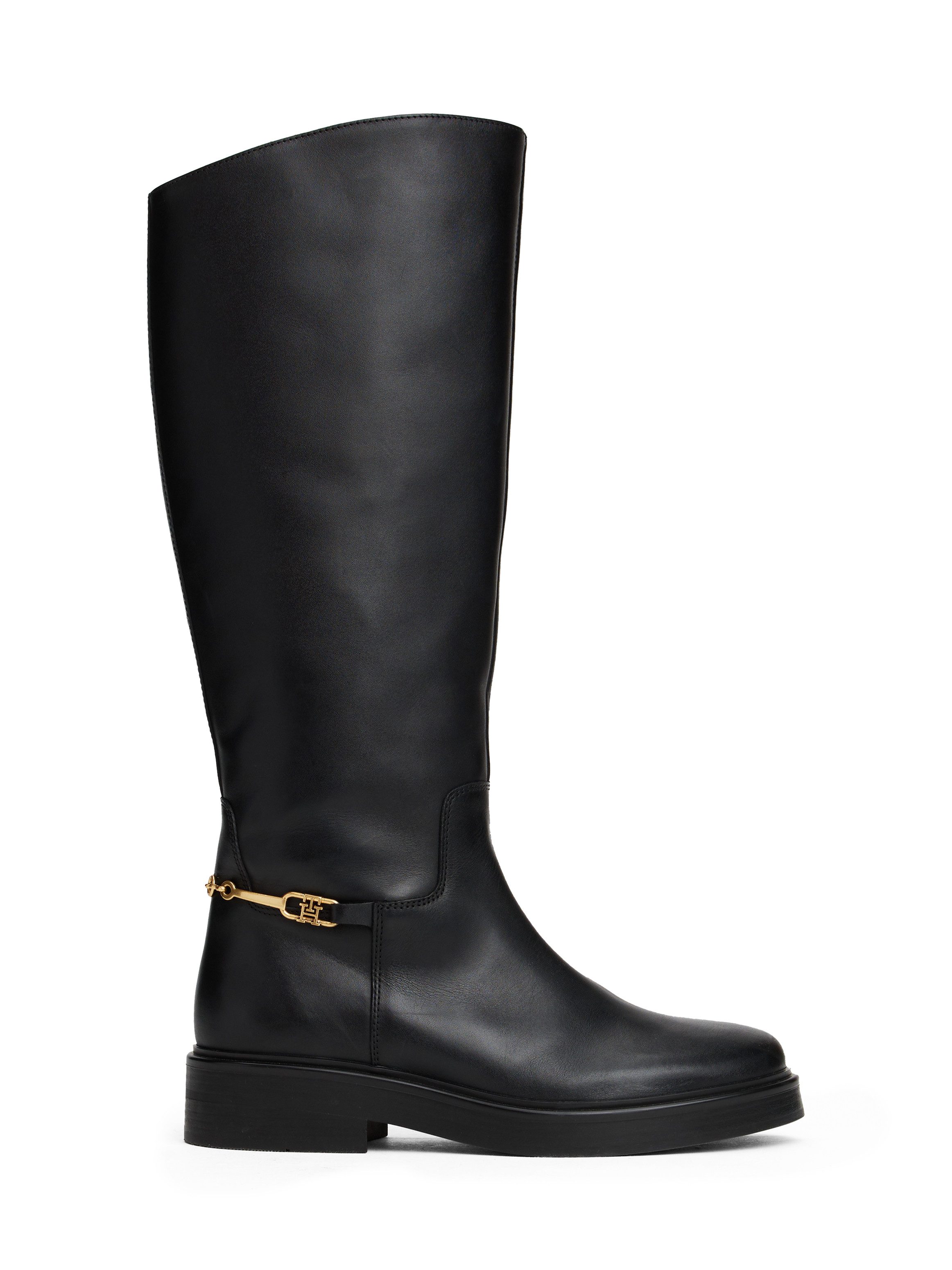 Tommy Hilfiger Laarzen TH HORSEBIT RIDING LONG BOOT , blokhak, lange laarzen, goudkleurige sierketting op de hiel