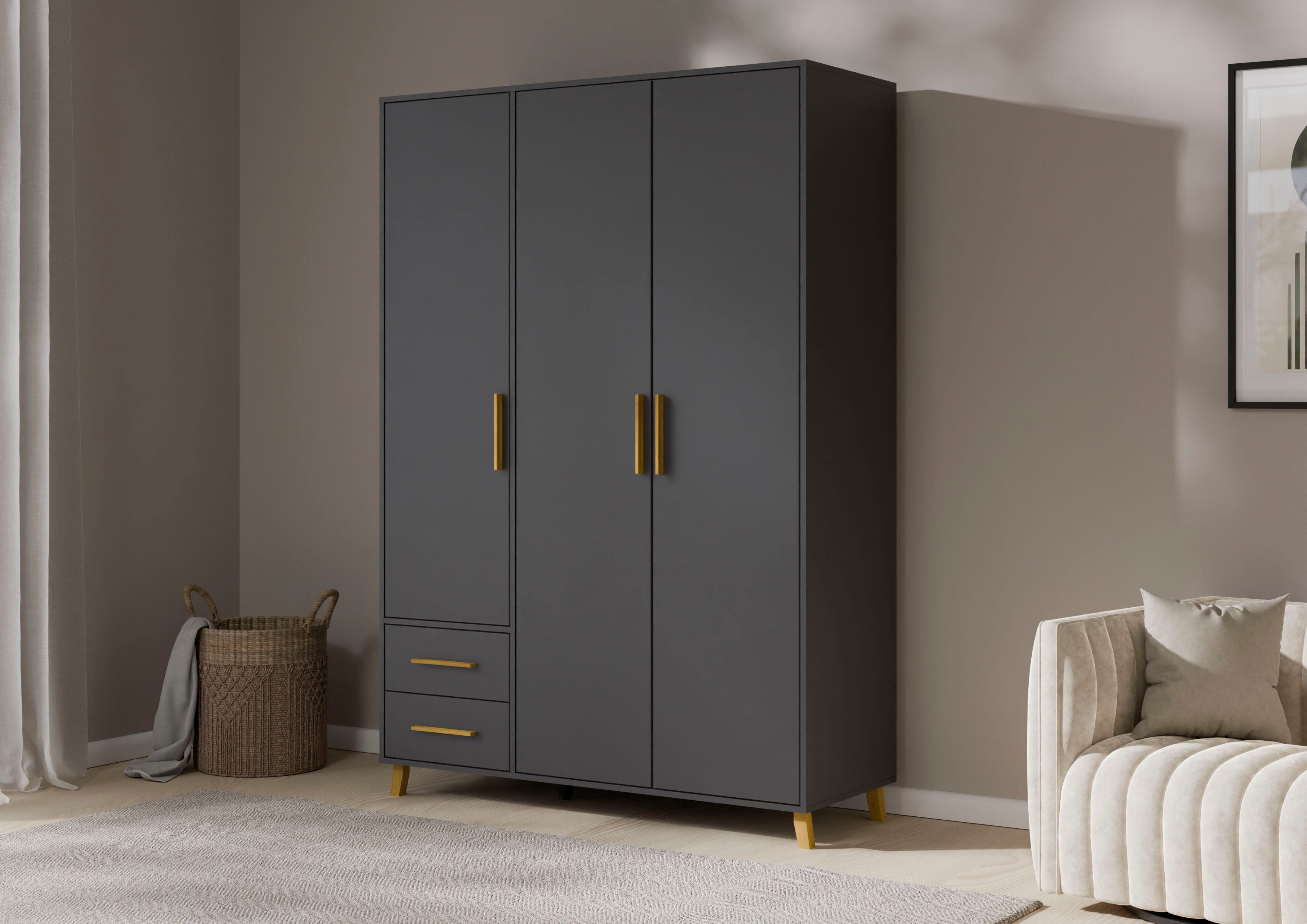 rauch Draaideurkast Kledingkast kast garderobe waskast SHINJO Grepen en voeten van massief hout met 2 lades MADE IN GERMANY