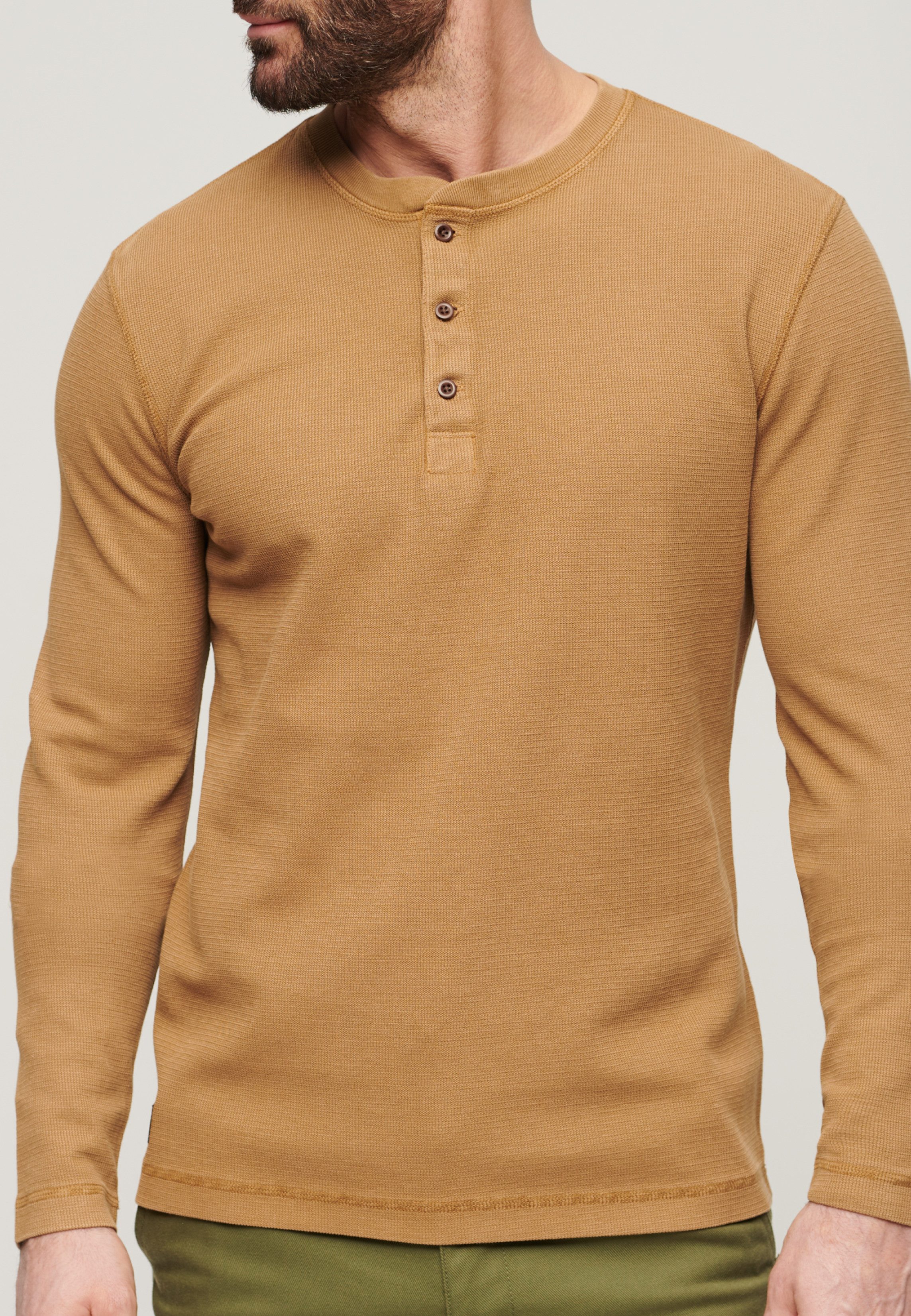 Superdry Shirt met lange mouwen WAFFLE LONG SLEEVE HENLEY TOP