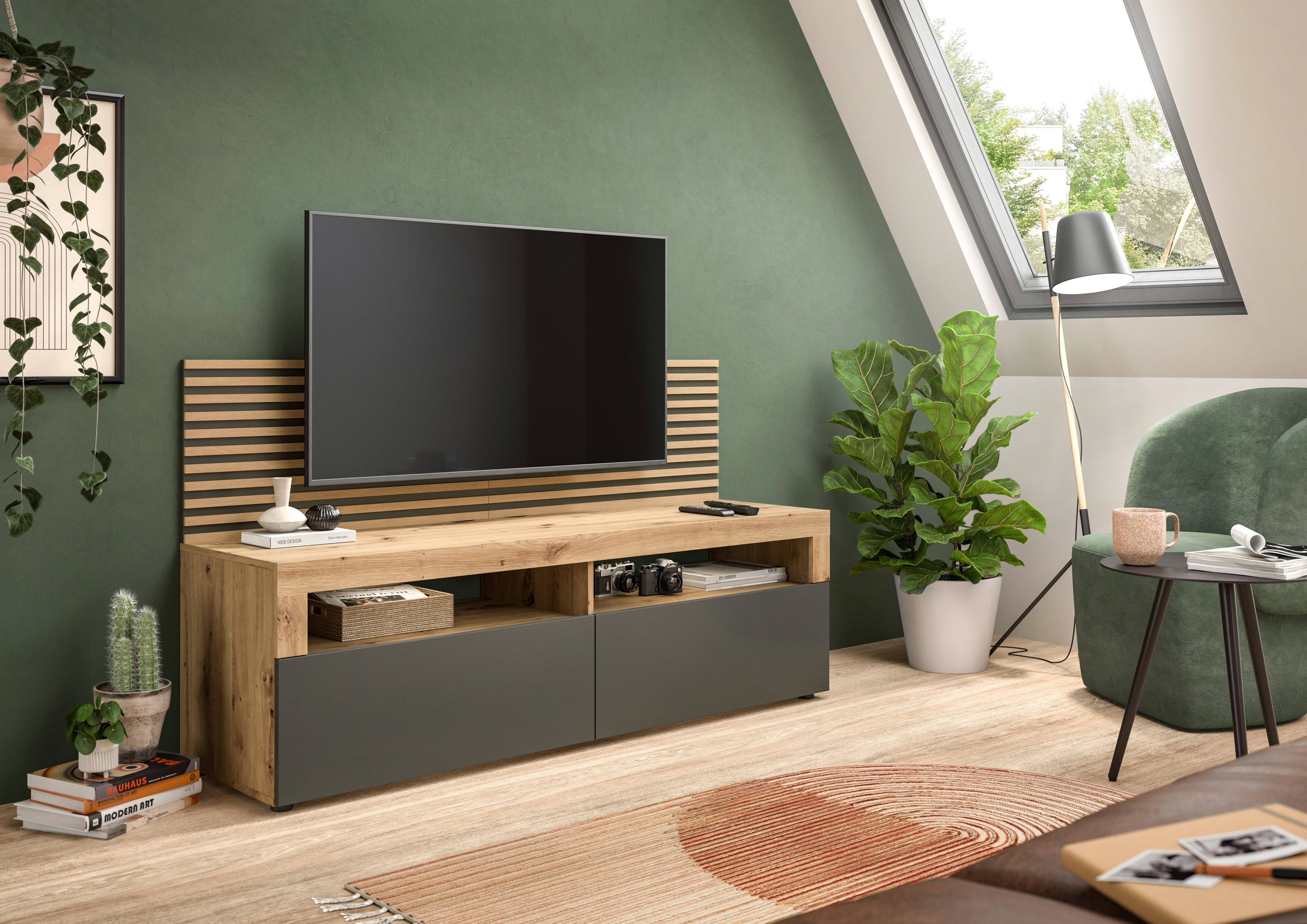 INOSIGN Tv-meubel Telli, Breedte 160 cm, met 2 panelen, 2 kleppen & 2 open vakken