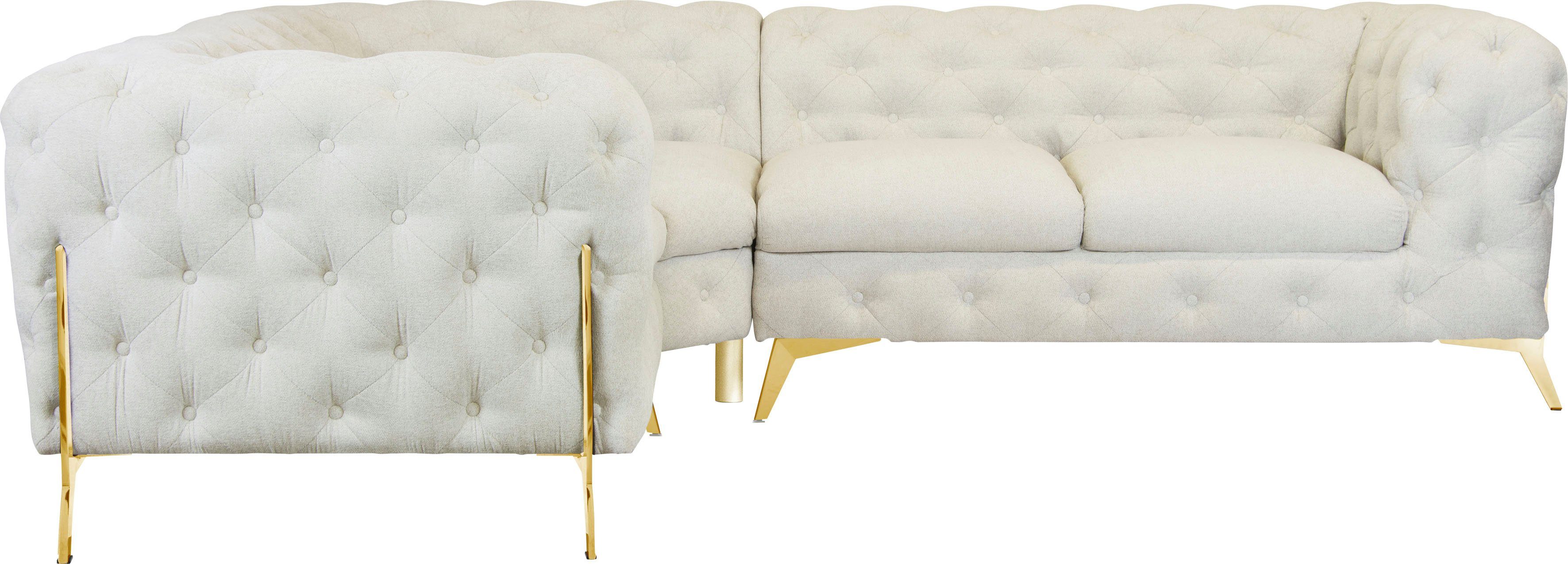 Leonique Chesterfield-bank Amaury L-vorm Chesterfield-look, bxd elk 262 cm, kleur van de poten ter keuze