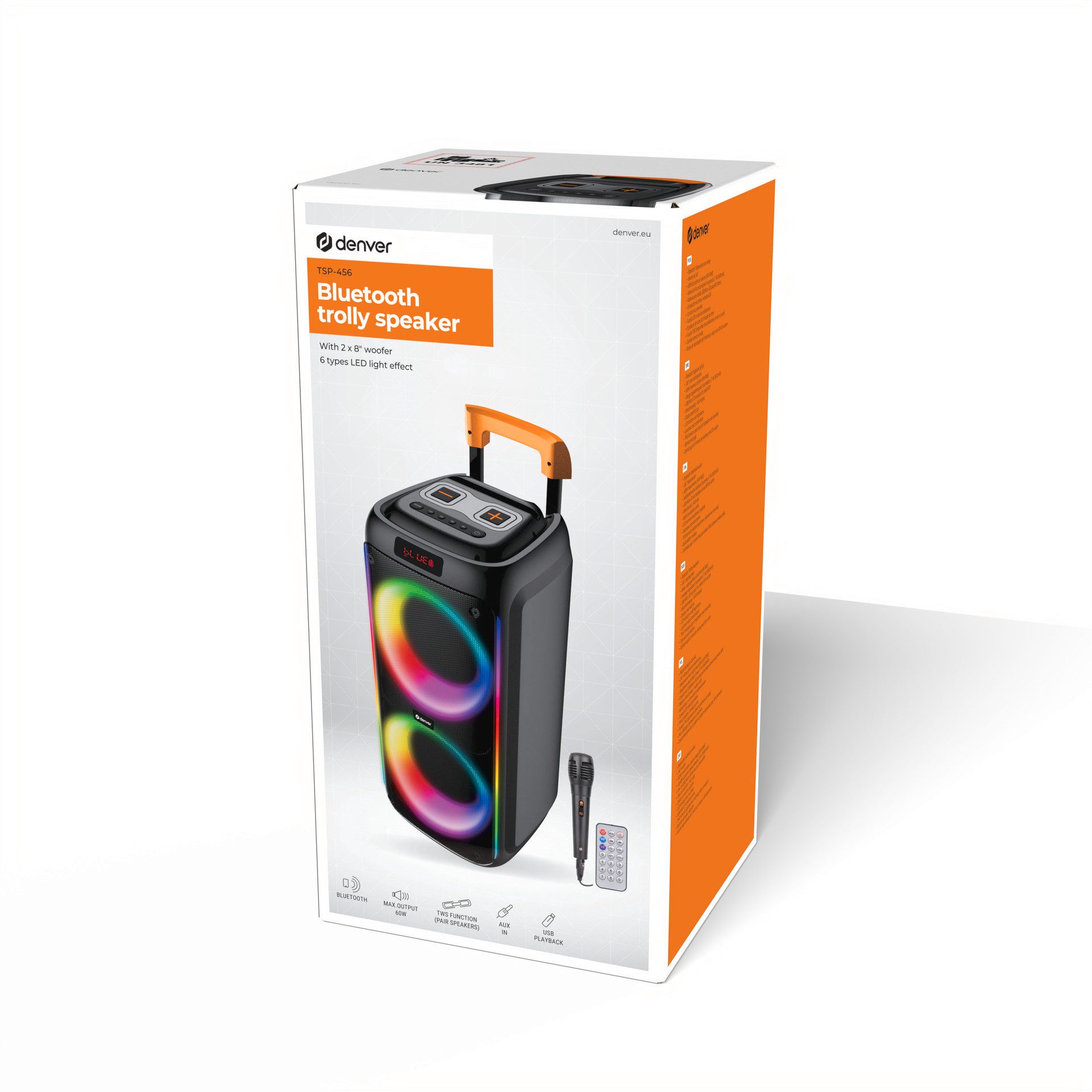 Denver Party-luidspreker TSP-456 Trolley Speaker 60 w rms, afstandsbediening en bedrade microfoon inbegrepen