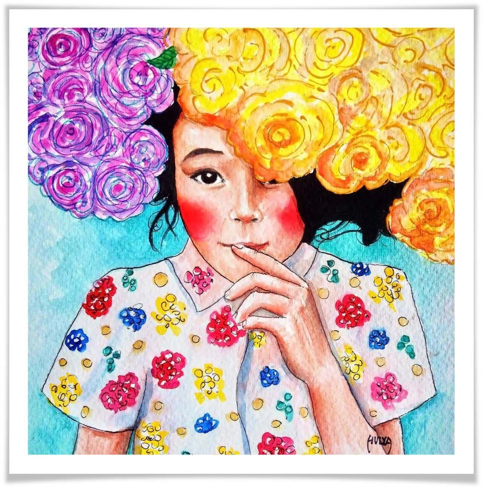 wall-art poster huelya rozen bloemen meisje (1 stuk) multicolor
