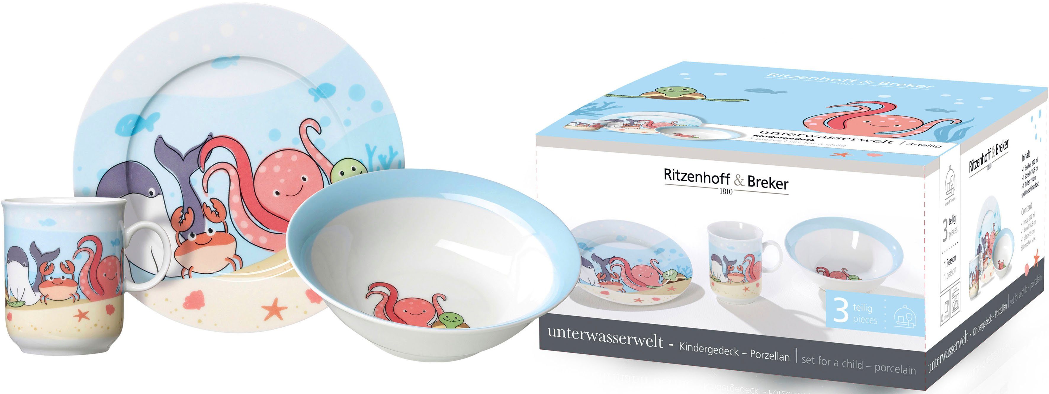 Ritzenhoff & Breker Kinderservies-set Onderwaterwereld in decoratieve geschenkdoos (set, 3-delig)