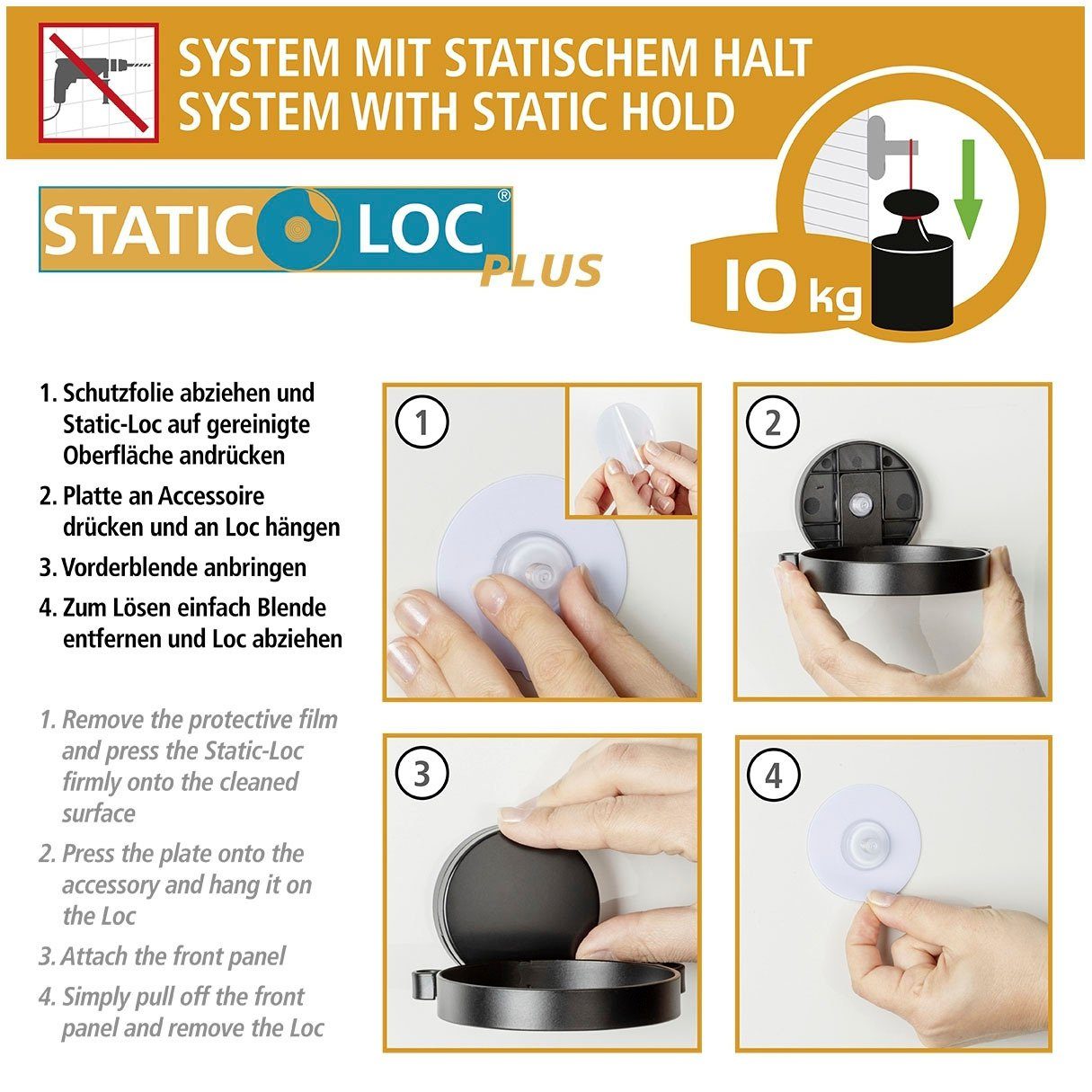WENKO Poetsbeker Static-Loc® Plus Pavia Bevestigen zonder boren