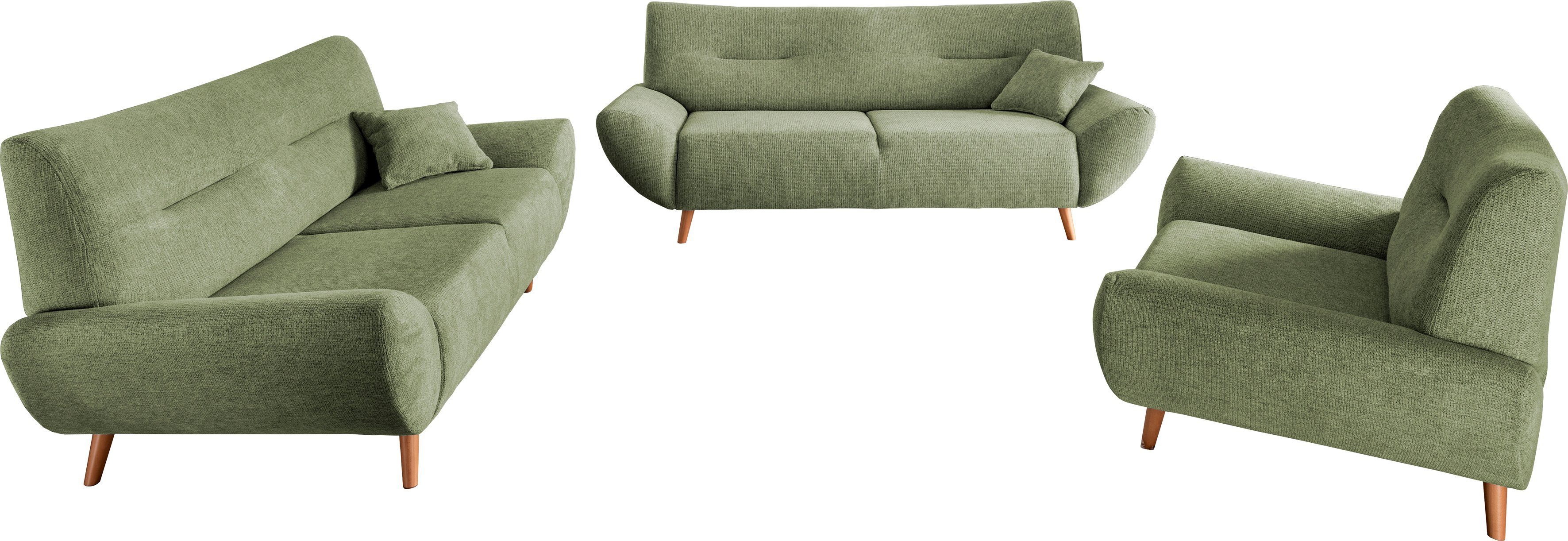 INOSIGN Zithoek Drago elegant en tijdloos, comfortabel, moderne vormtaal leverbaar als fauteuil/hoekbank, diverse stoffen, incl. 2 sierkussens (set, 3-delig)