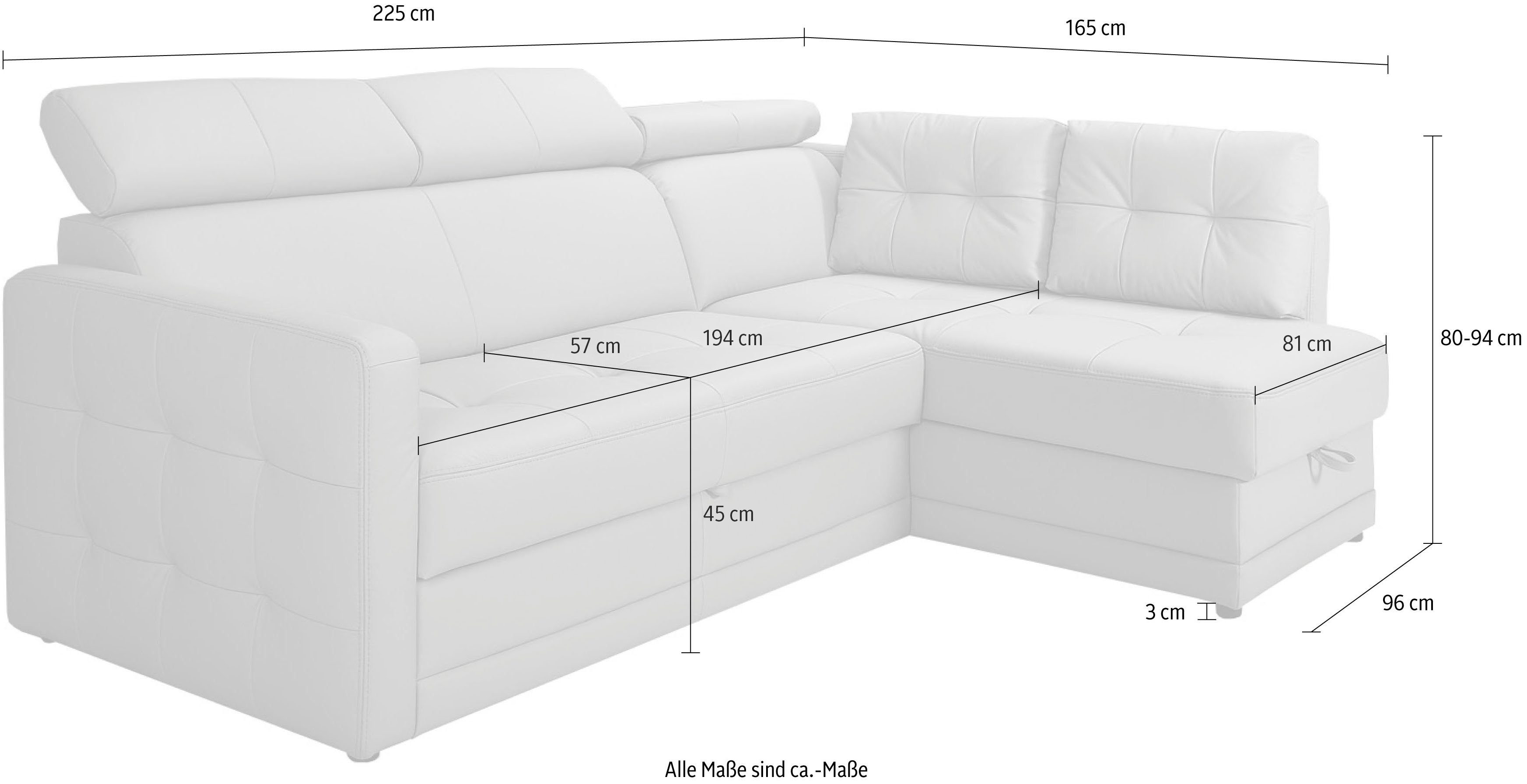 exxpo - sofa fashion Hoekbank Arles, comfortabele verenondersteuning, OTTOs Choice, L-vorm keuze met bedfunctie en bedlade, inclusief hoofdeinde-verstelling
