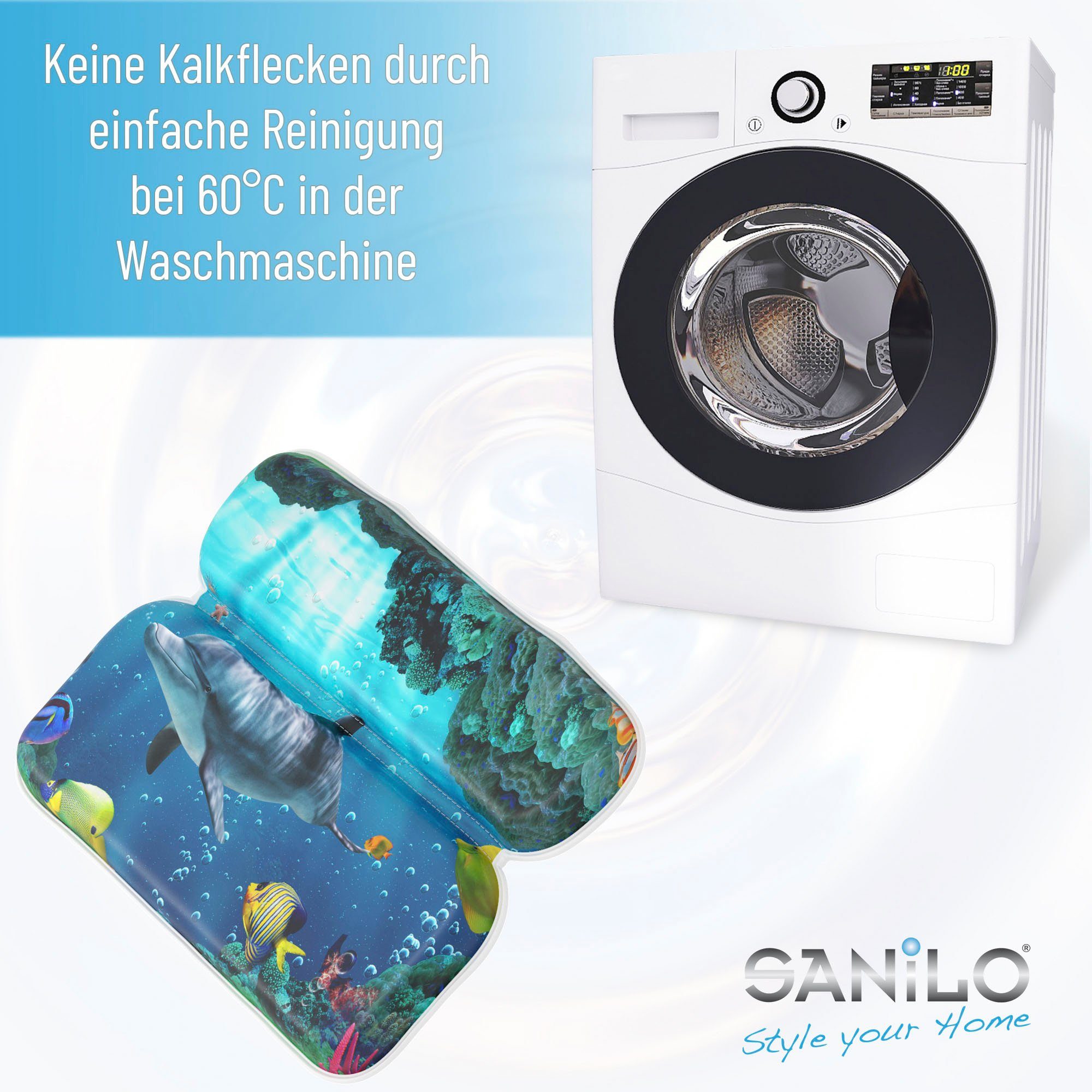Sanilo Nekkussen Badkussen Dolfijn comfortabel, antislip, volle kleuren, met 7 prima zuignappen