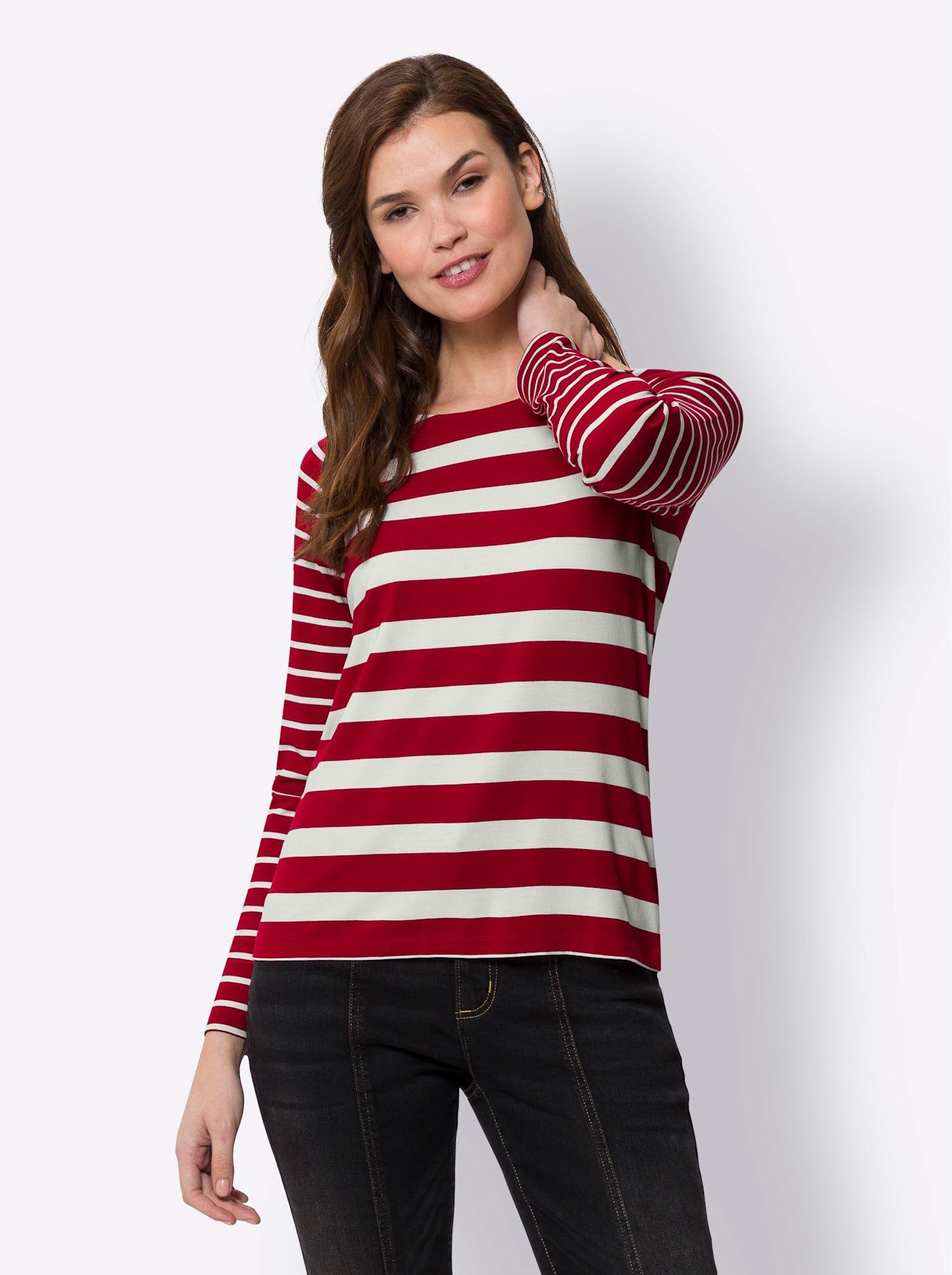 heine Shirt met ronde hals Gestreept shirt (1-delig) dames shirts met ronde hals maat 46 rood
