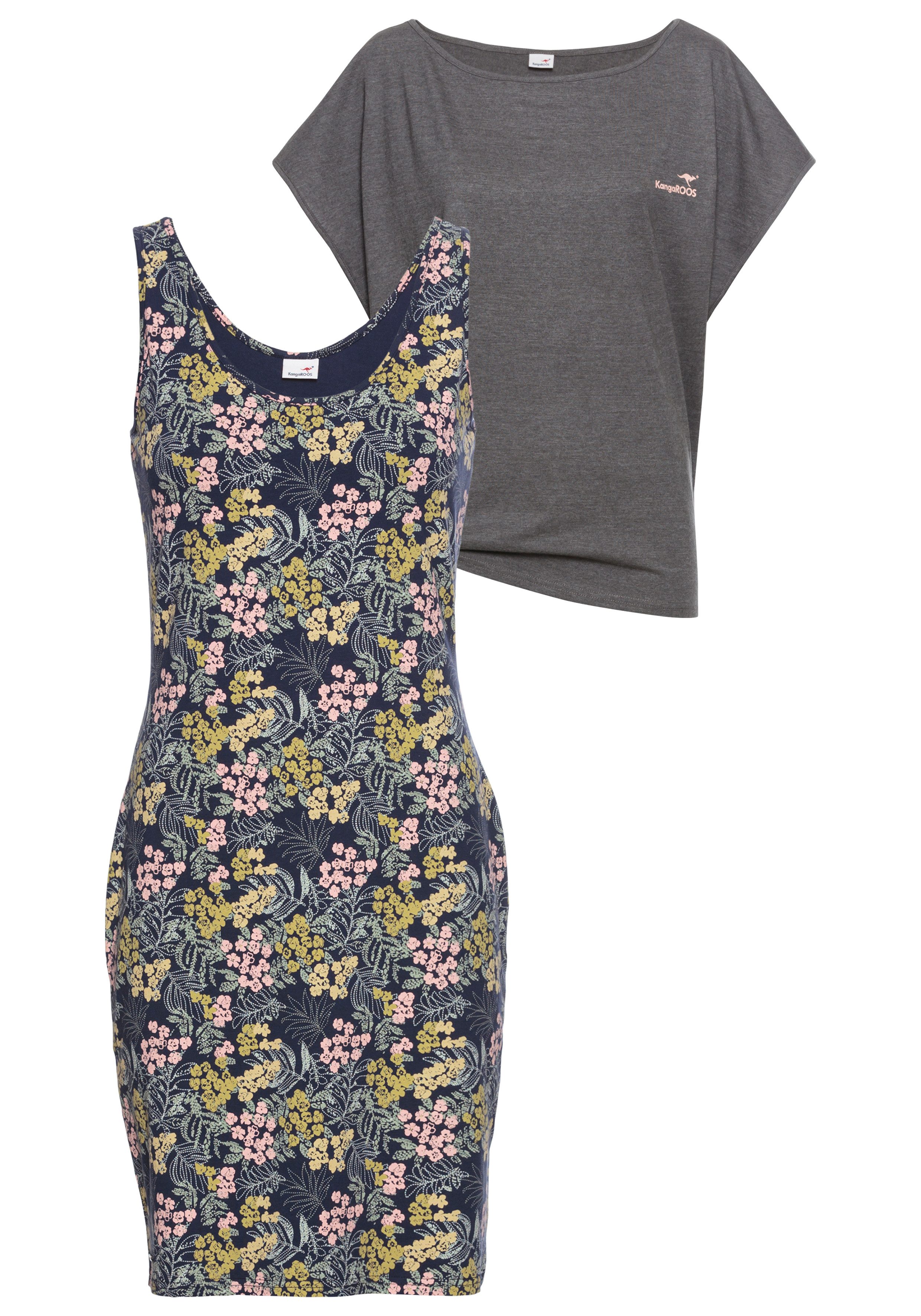 KangaROOS Zomerjurk Set shirt jurk met bloemen (set, 2-delig, Met T-shirt)