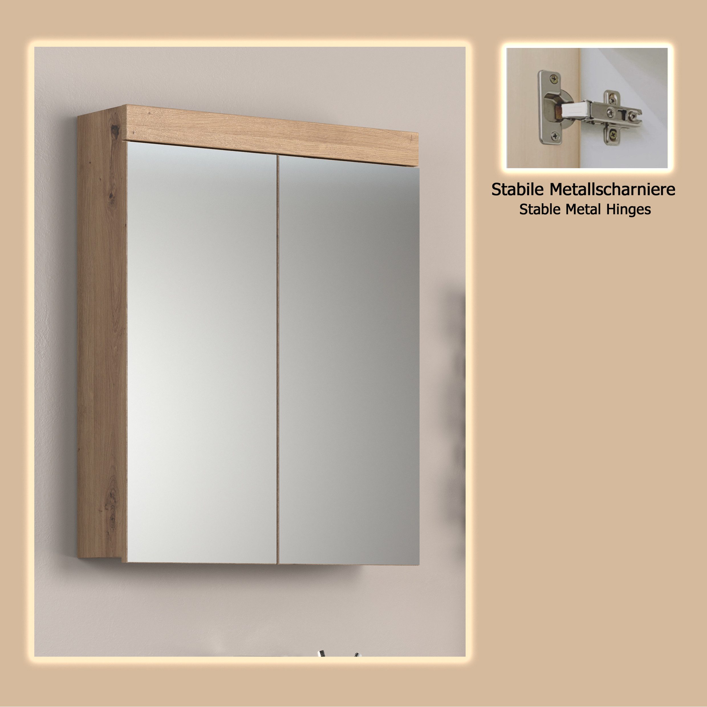 welltime Spiegelkast Avena Badkamerkast naar keuze met opzetlamp - (B/D/H) 60/17/77 cm