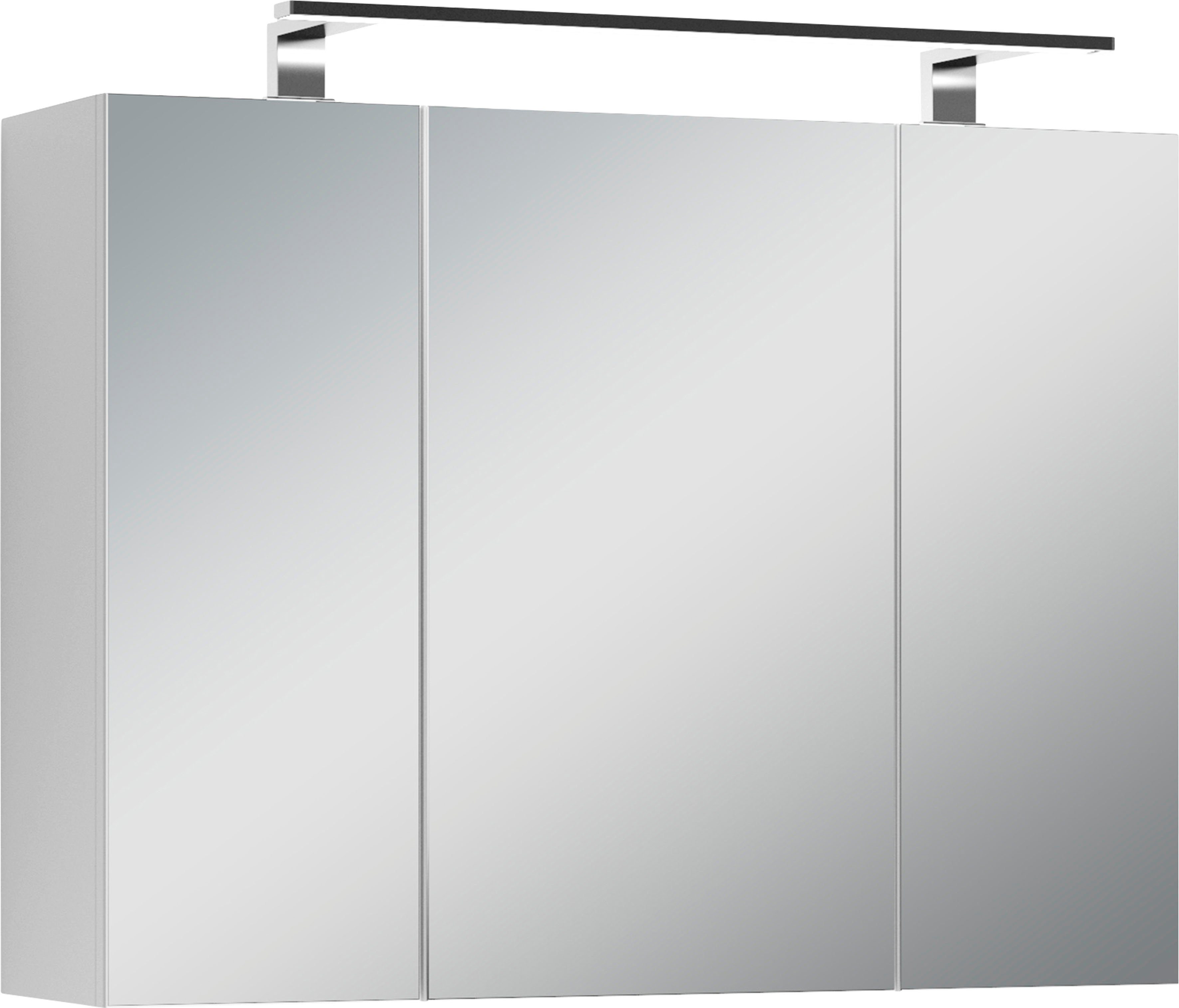 byLIVING Spiegelkast Spree Breedte 80 cm, 3-deurs, met ledverlichting en schakelaar-/stekkerdoos spiegels & verlichting wit