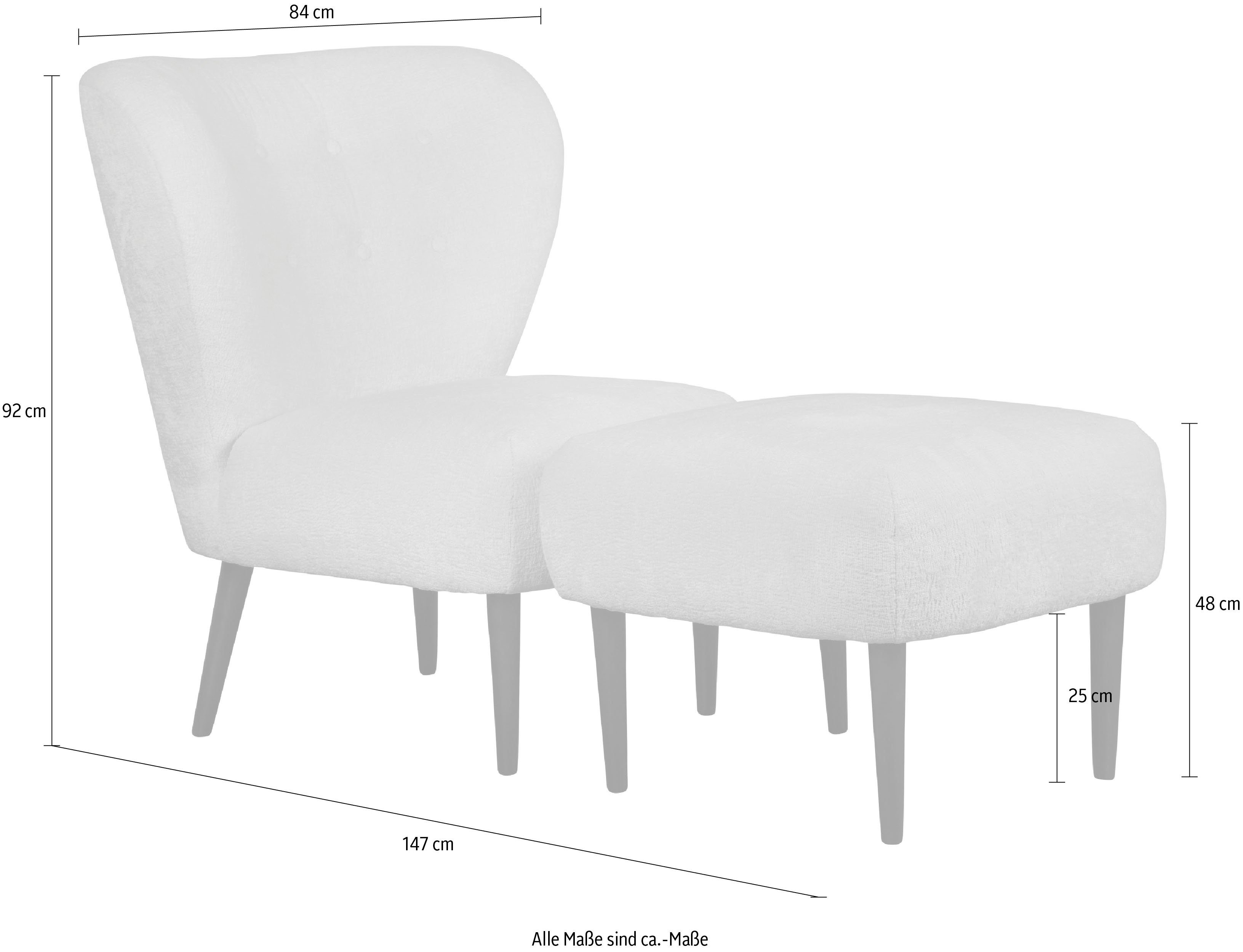 LeGer Home by Lena Gercke Fauteuil Dinah Knoopdetails op de achterkant, naar keuze met of zonder poef/voetenbank
