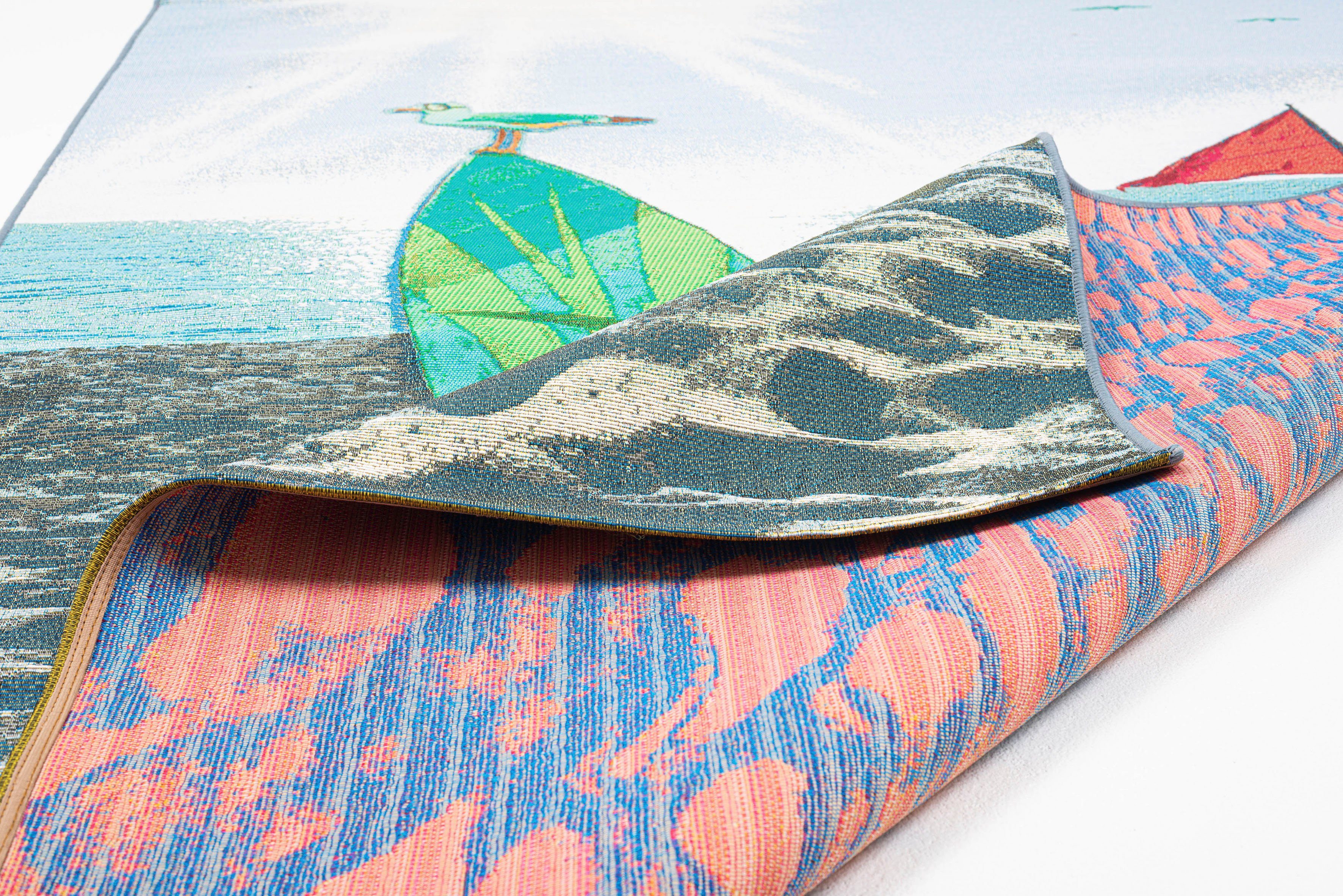 Sansibar Vloerkleed Rantum Beach SA-021 Vlakweefsel, modern ontwerp, Strand & Surfplank, Outdoor geschikt