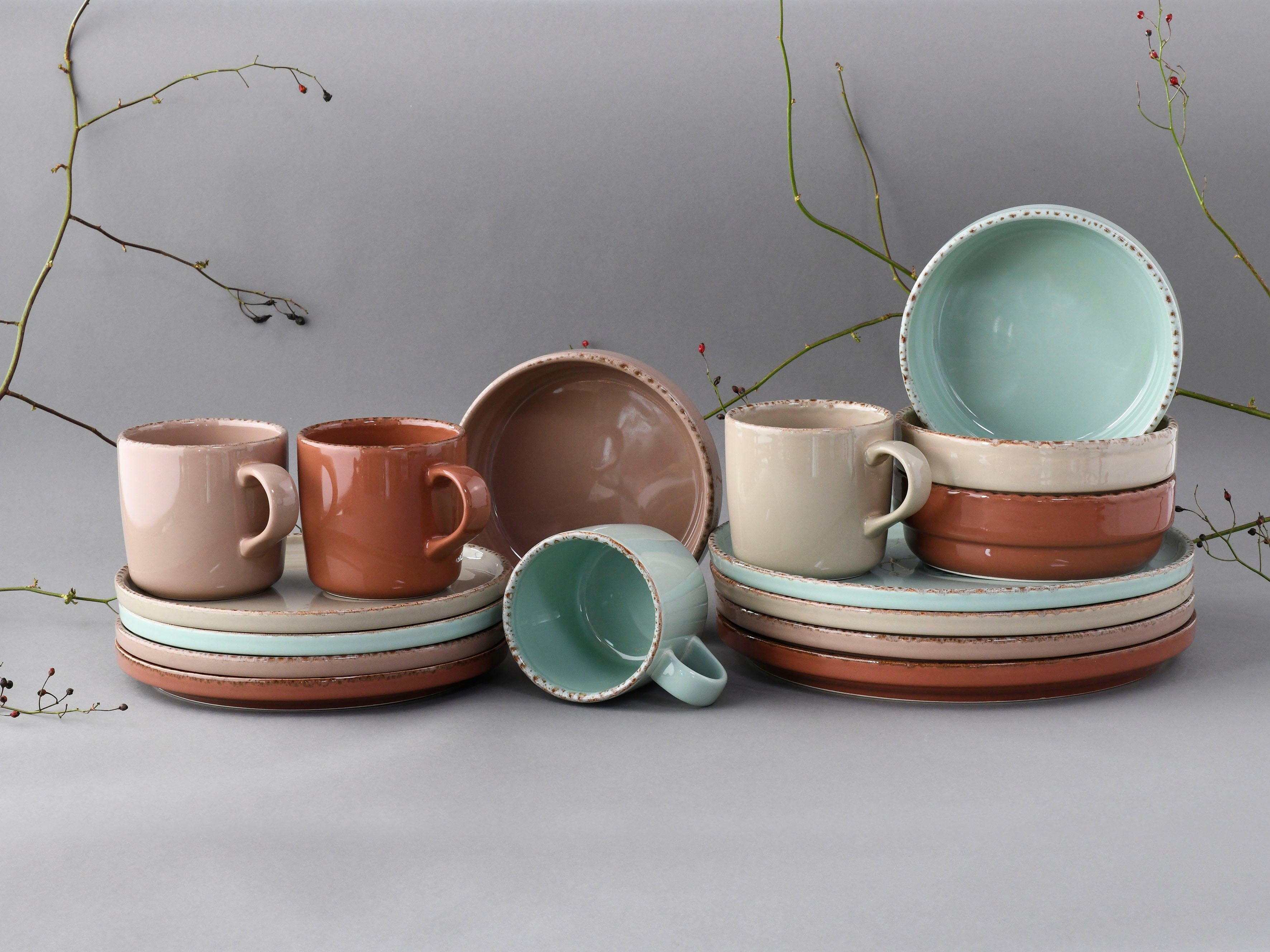 CreaTable Combi-servies Servies-set Terra Collection Servies, trendy ecru Made in Europe, 16 delen voor 4 personen (set, 16-delig)