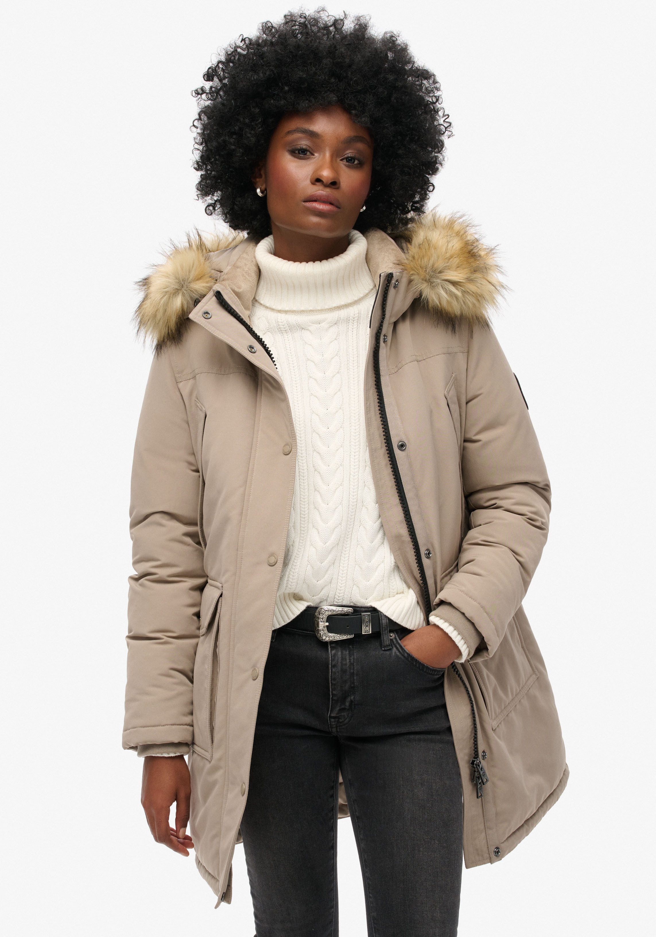 Superdry Gewatteerde jas EVEREST FAUX FUR PARKA JACKET