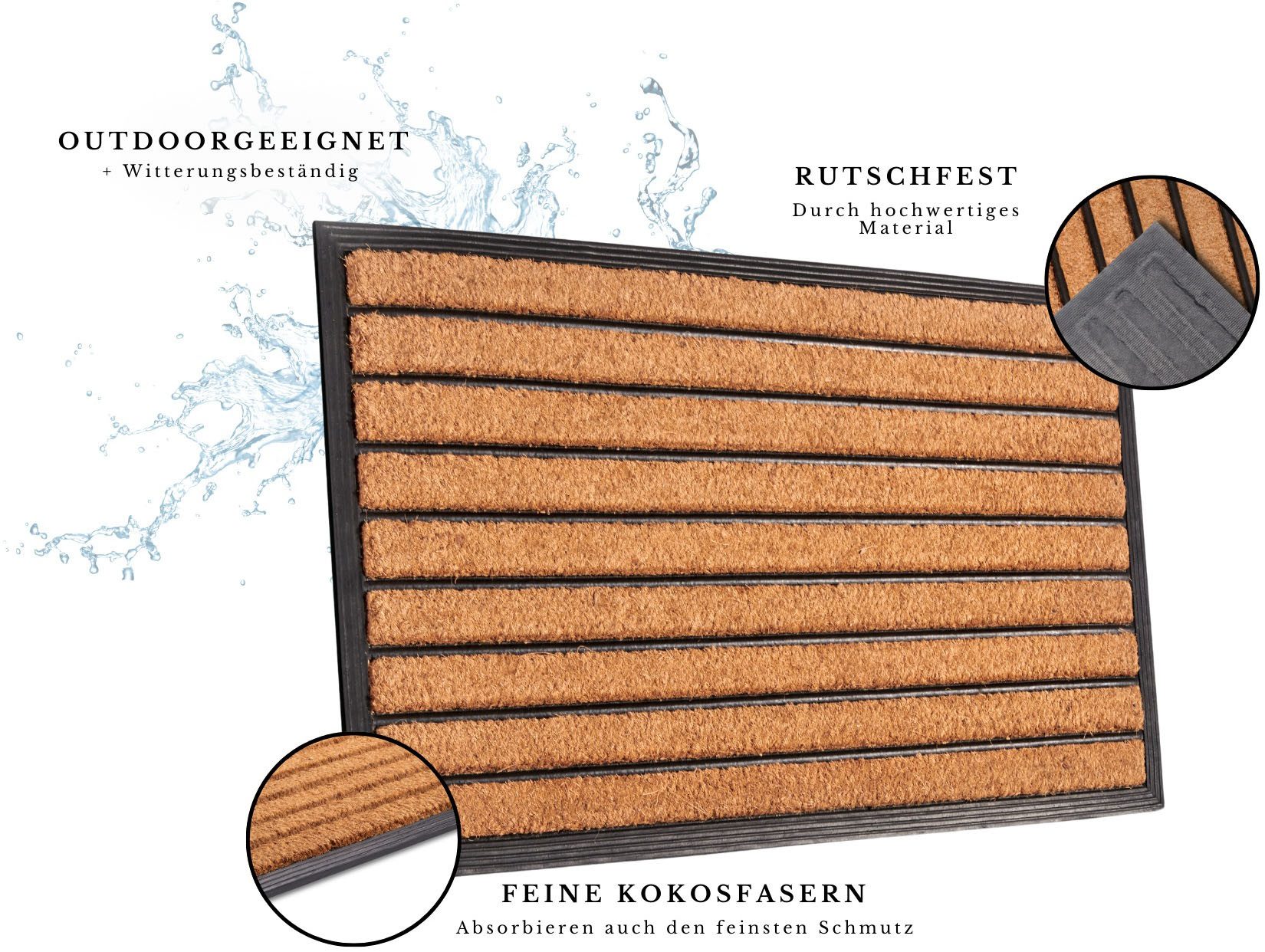 HANSE Home Mat Mix Mats Gummi Kokos Striped, deurmat Slijtvast, onderhoudsvriendelijk, robuust, weerbestendig, UV-bestendig