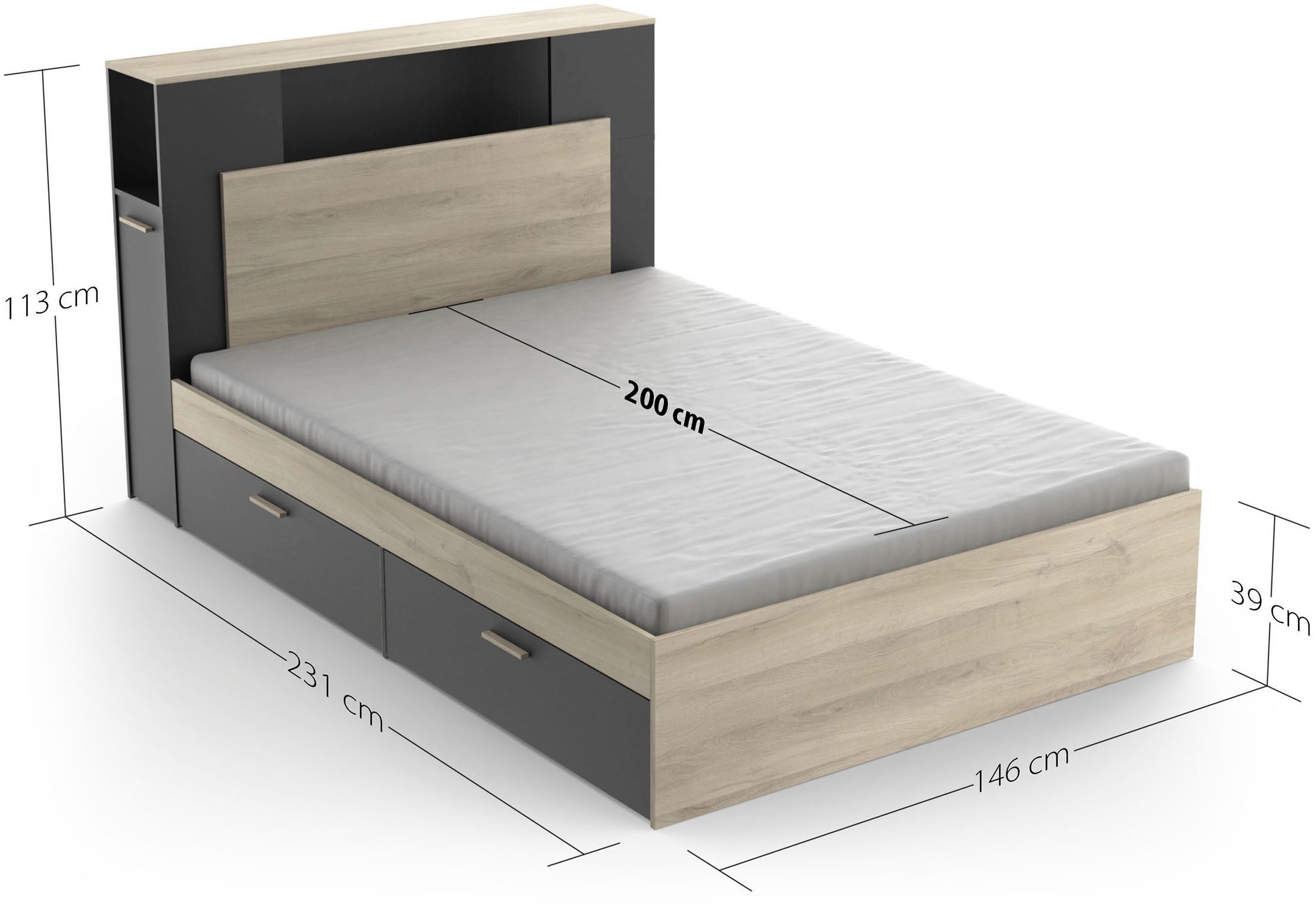 Demeyere GROUP Bedframe LIFE ideaal voor kleine kamers, ruimtebesparend, veel opbergruimte