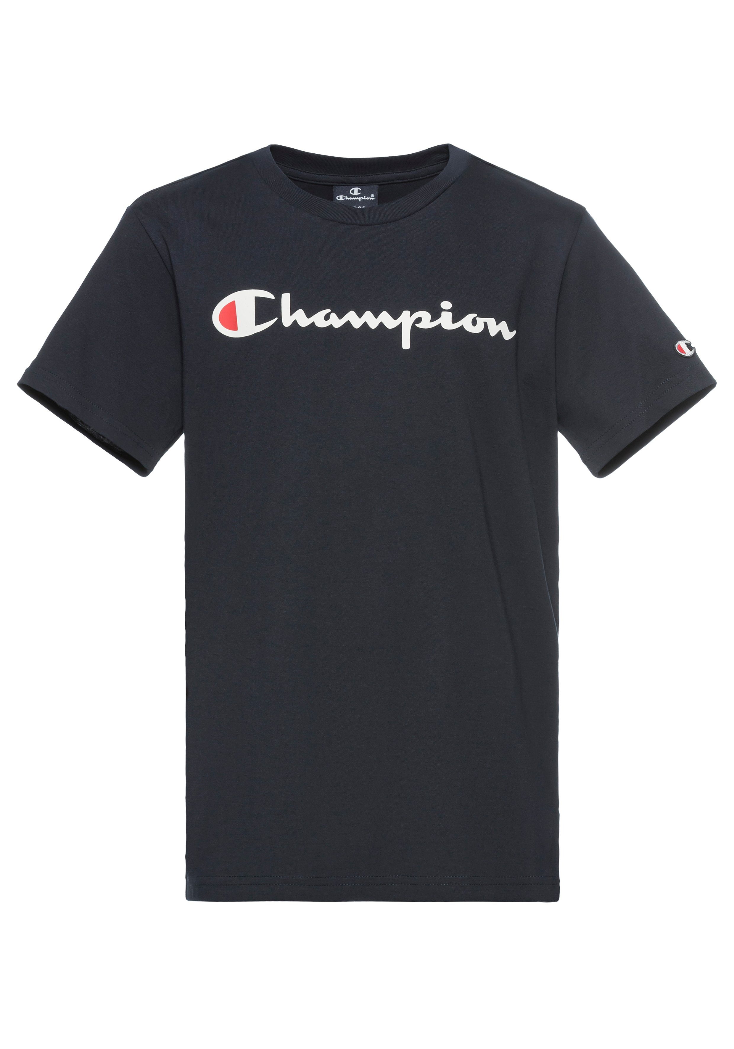 Champion T-shirt met logo donkerblauw Jongens Katoen Ronde hals Logo 146 152