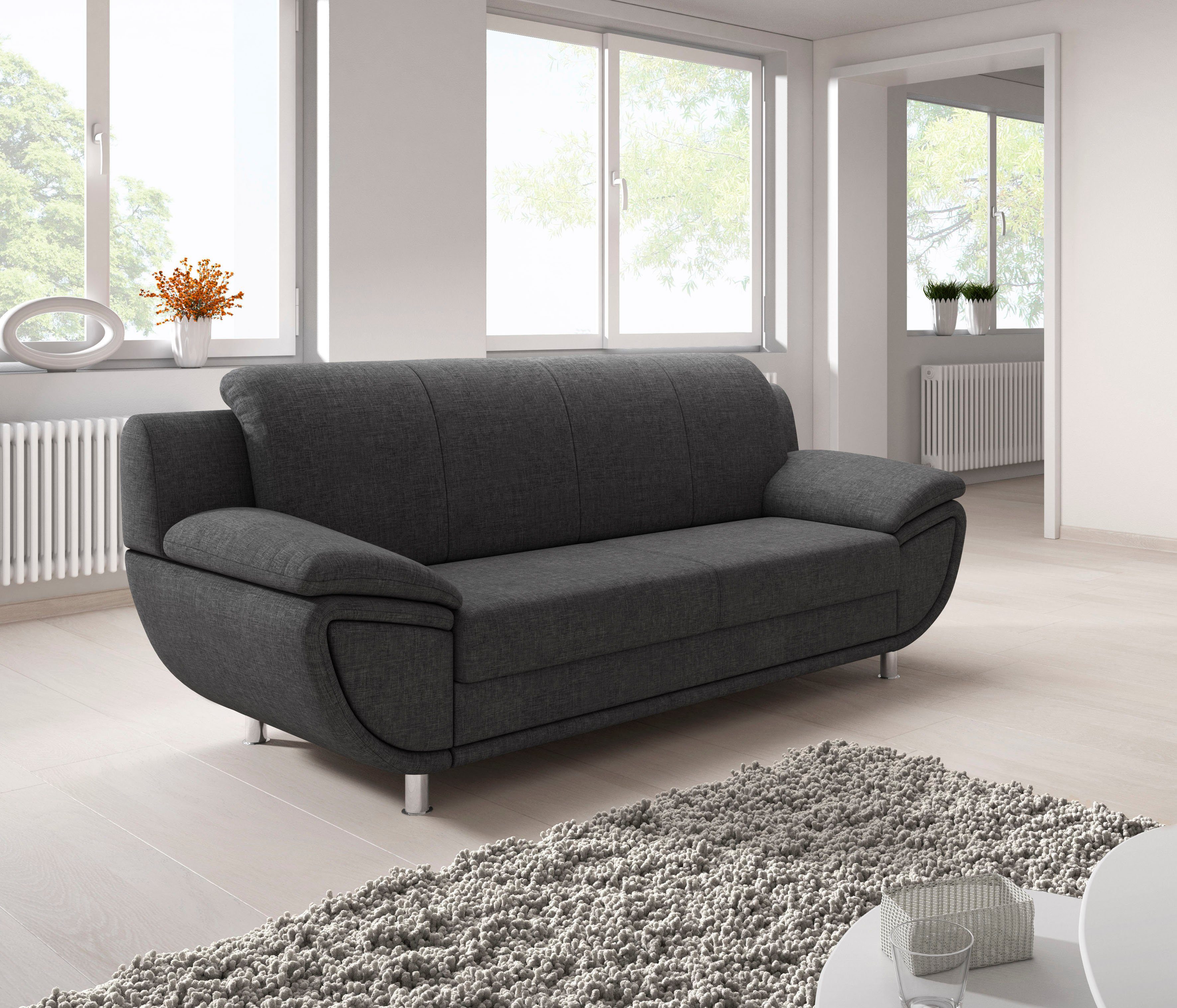 TRENDMANUFAKTUR 3-zitsbank Rondo II tijdloos en comfortabel, naar keuze met comfortabele binnenvering, met extra brede armleuningen