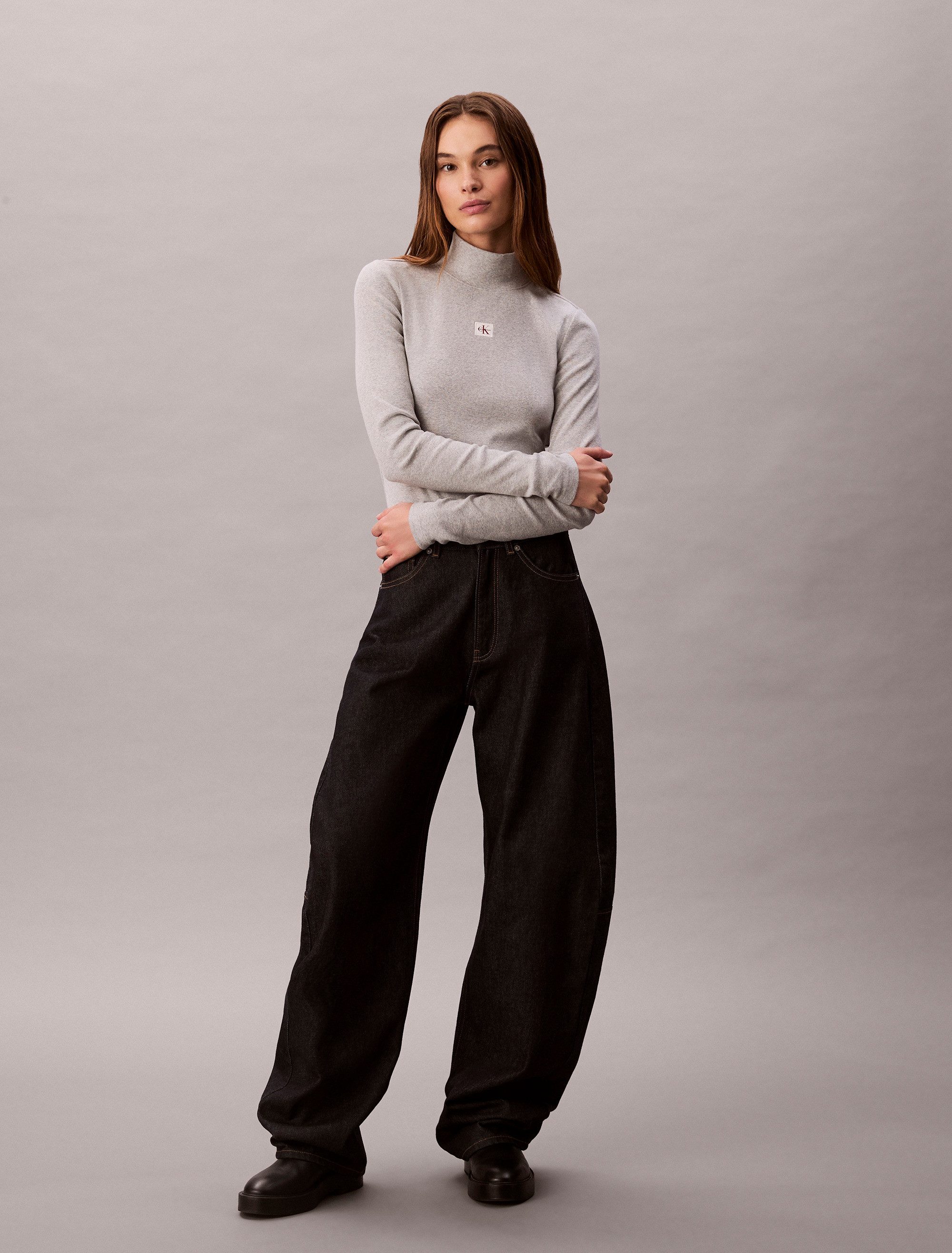 Calvin Klein Shirttop LS WOVEN LABEL TURTLENECK