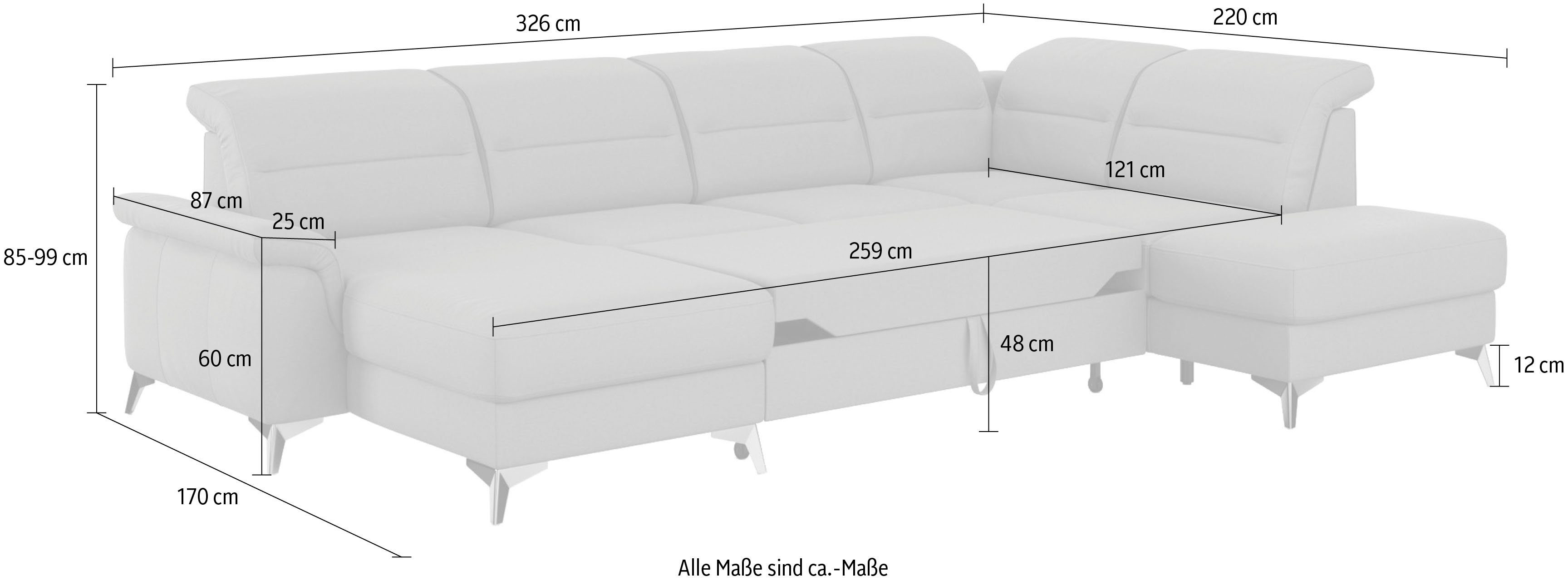 sit&more Zithoek Sinatra U-vorm optioneel met verstelbare hoofdsteun en armleuning etc.