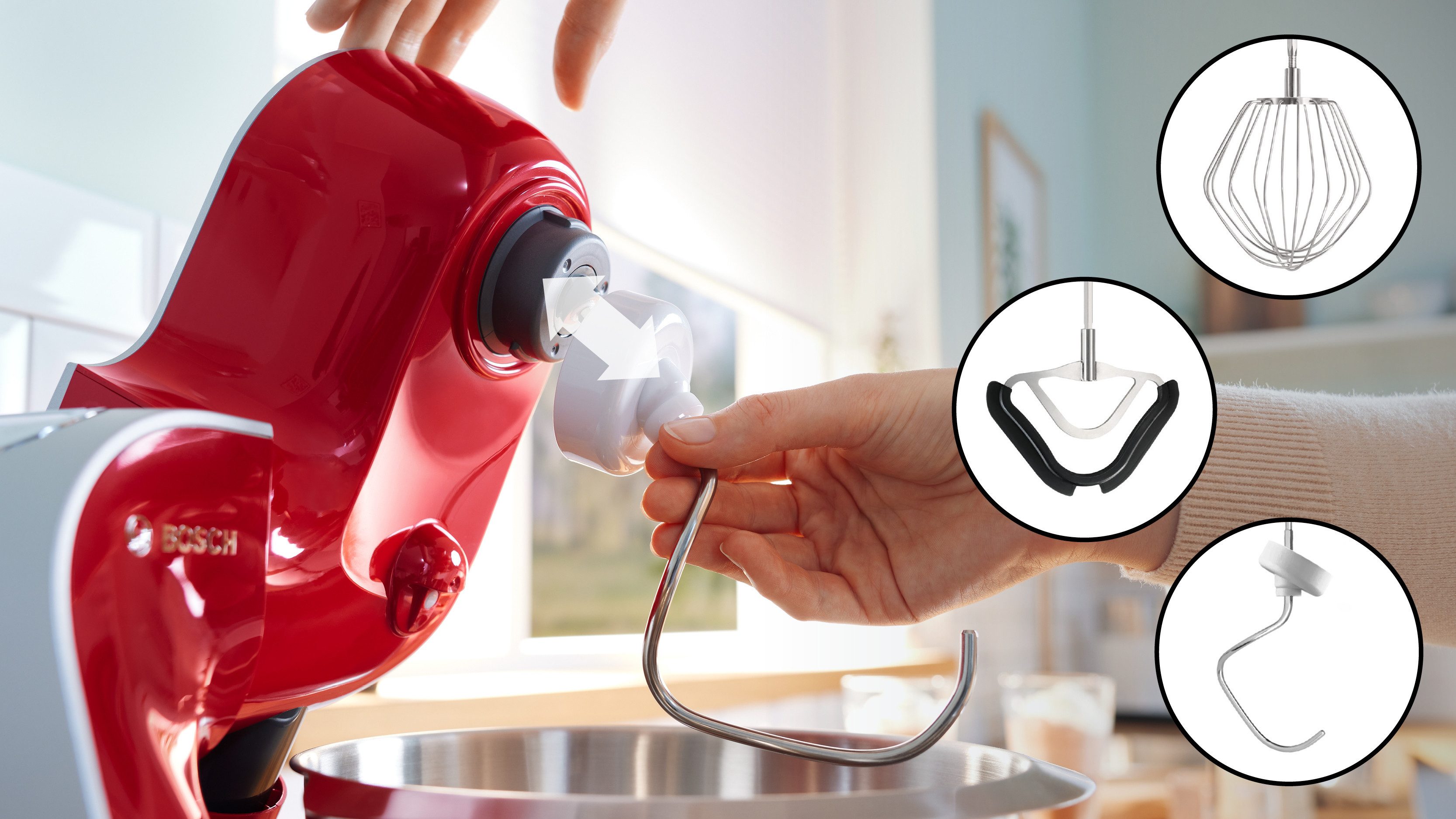 BOSCH Keukenmachine Serie 4 MUM5X720, geïntegreerde weegschaal, continu rasp- en snijapparaat, mixer, rood