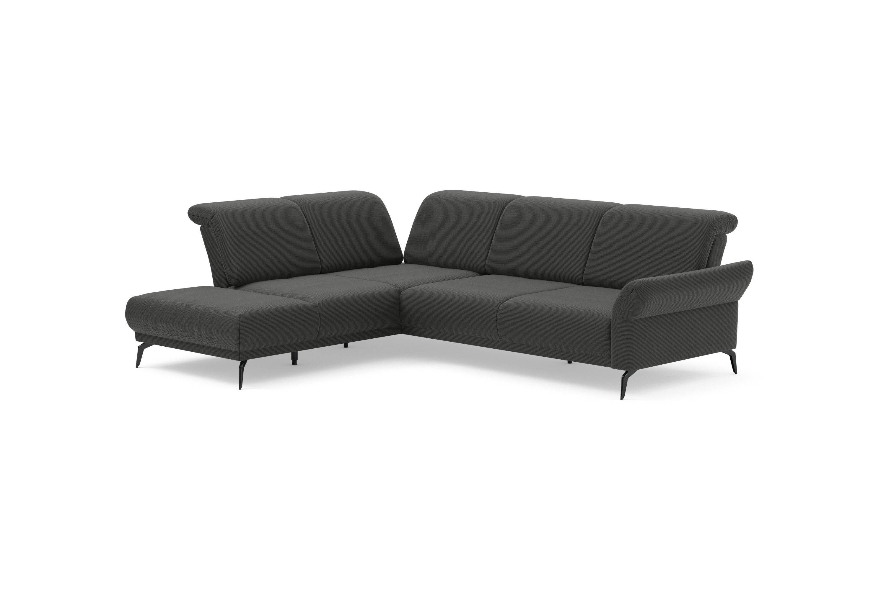 INOSIGN Hoekbank Coco L-vorm Verstelbare zitdiepte, armleuning en hoofdeind, cordbekleding, poothoogte 15 cm