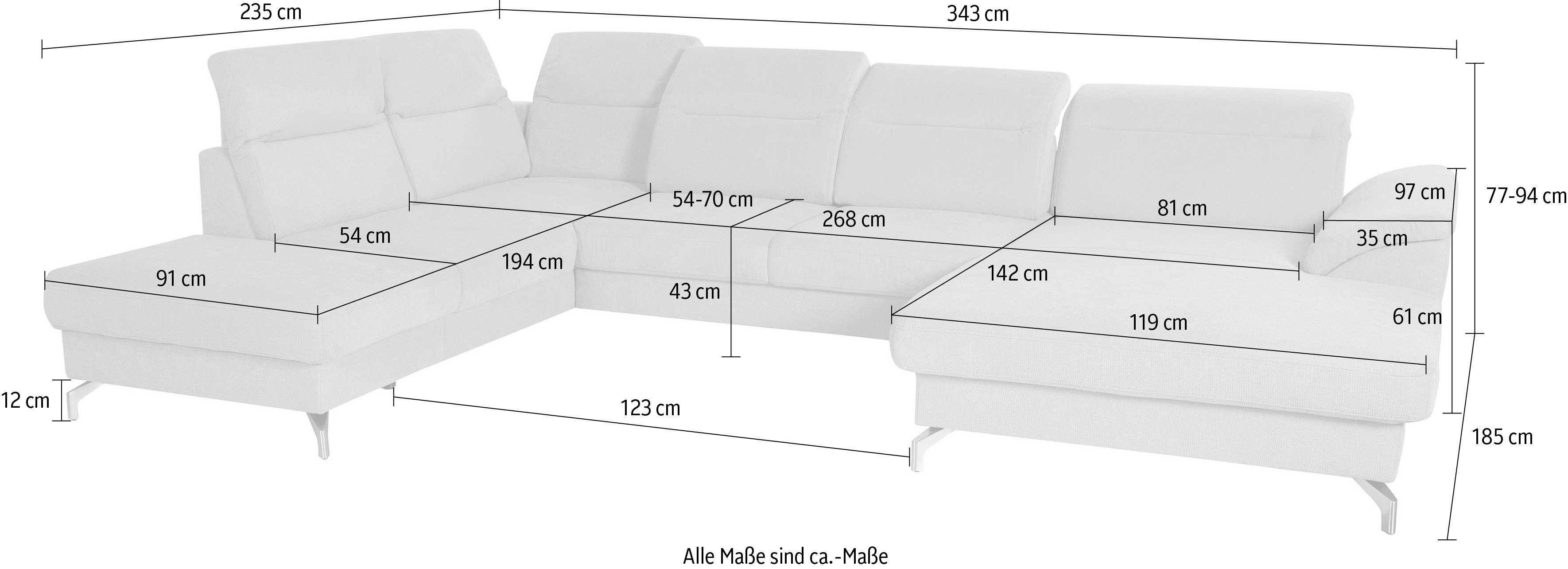 sit&more Zithoek Percy U-vorm 15 cm poothoogte, zitdiepteverstelling, naar keuze in 2 pootkleuren