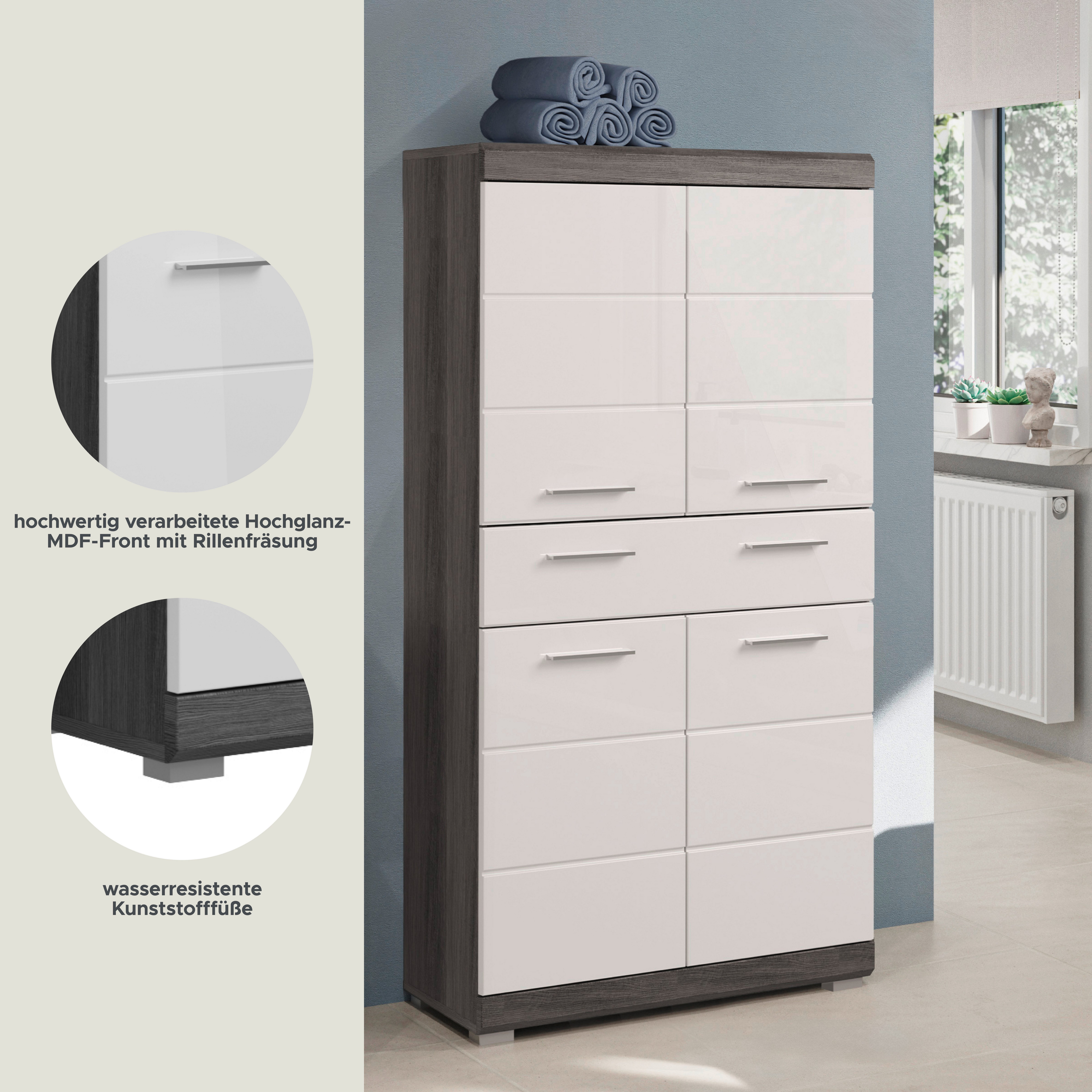 INOSIGN Halfhoge kast Siena, breedte 74 cm, 4 deuren, 1 lade, 4 vakken, MDF-front in verschillende kleuren verkrijgbaar, badkamermeubels, badkamerkast, kast, badkamer