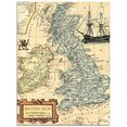 artland print op glas britse eilandkaart (1 stuk) beige