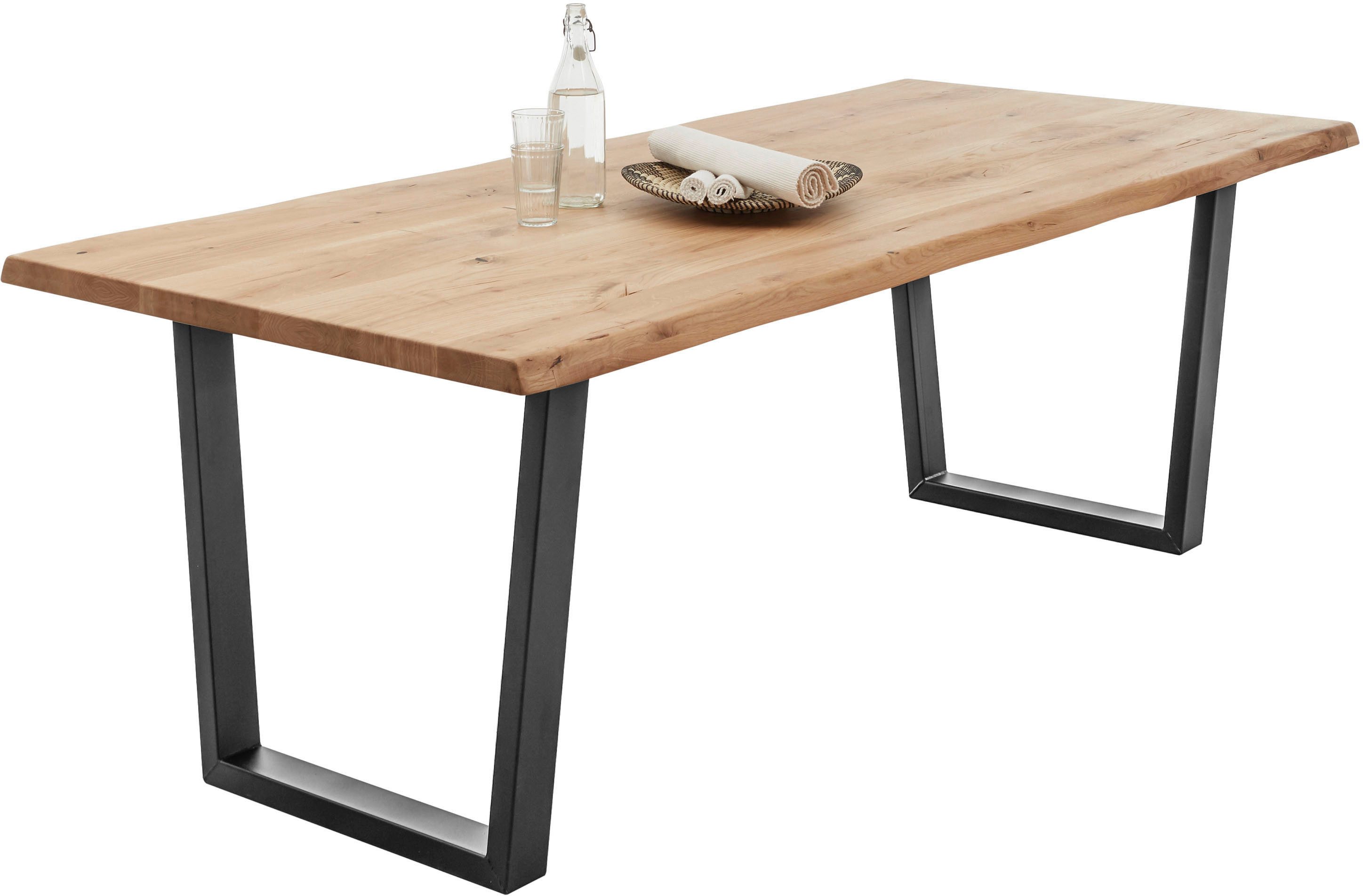 Stolkom Eettafel Benny Eik massief hout, tafel met boomrand