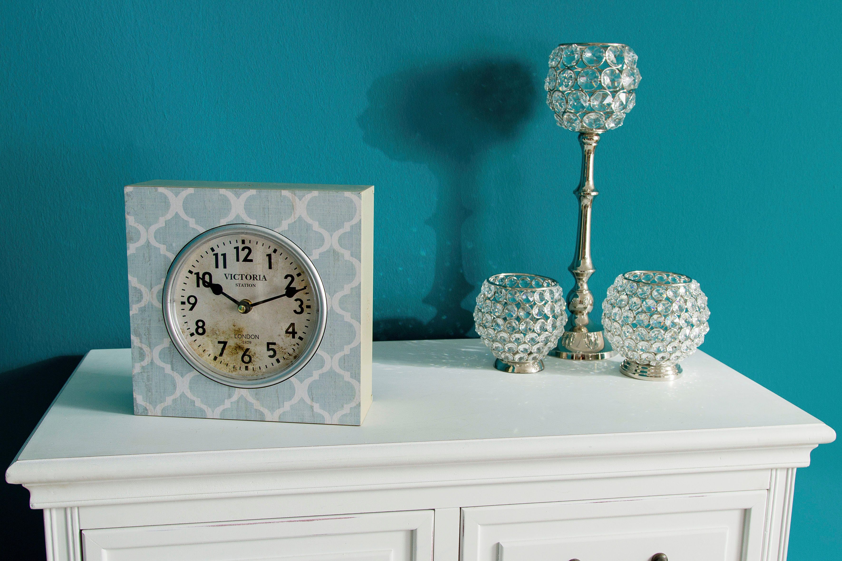 Myflair Möbel & Accessoires Wandklok - Lichtblauw- lichtblauw, staande klok, hoekig, shabby look, ideaal in de woonkamer (1-delig) klokken & wekkers