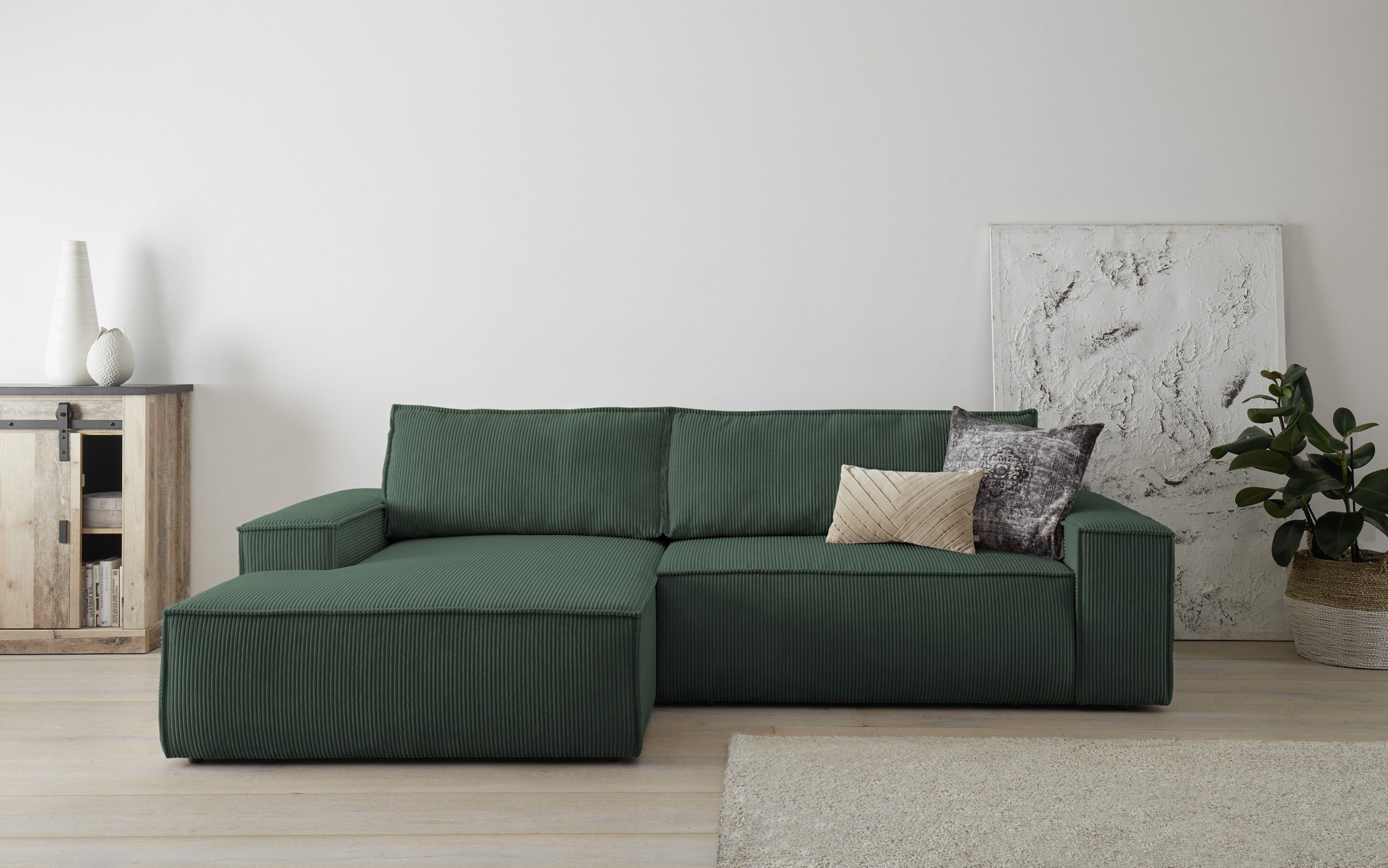 Home affaire Hoekbank SHERWOOD bedbank 267 cm, L-model, Slaapfunctie met bedlade (210x136 cm), cord, vintage, fluweel