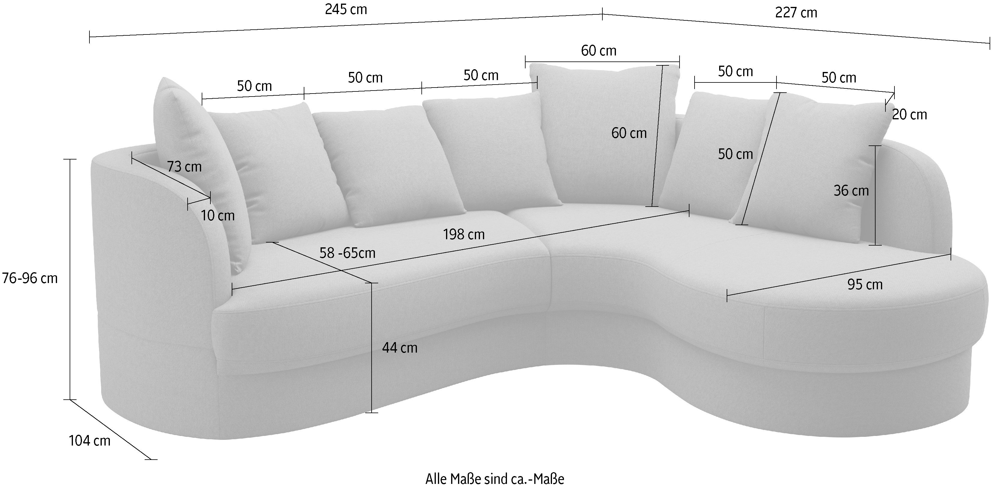 sit&more Hoekbank Samba L-vorm moderne organische vorm, inclusief 7 losse rugkussens
