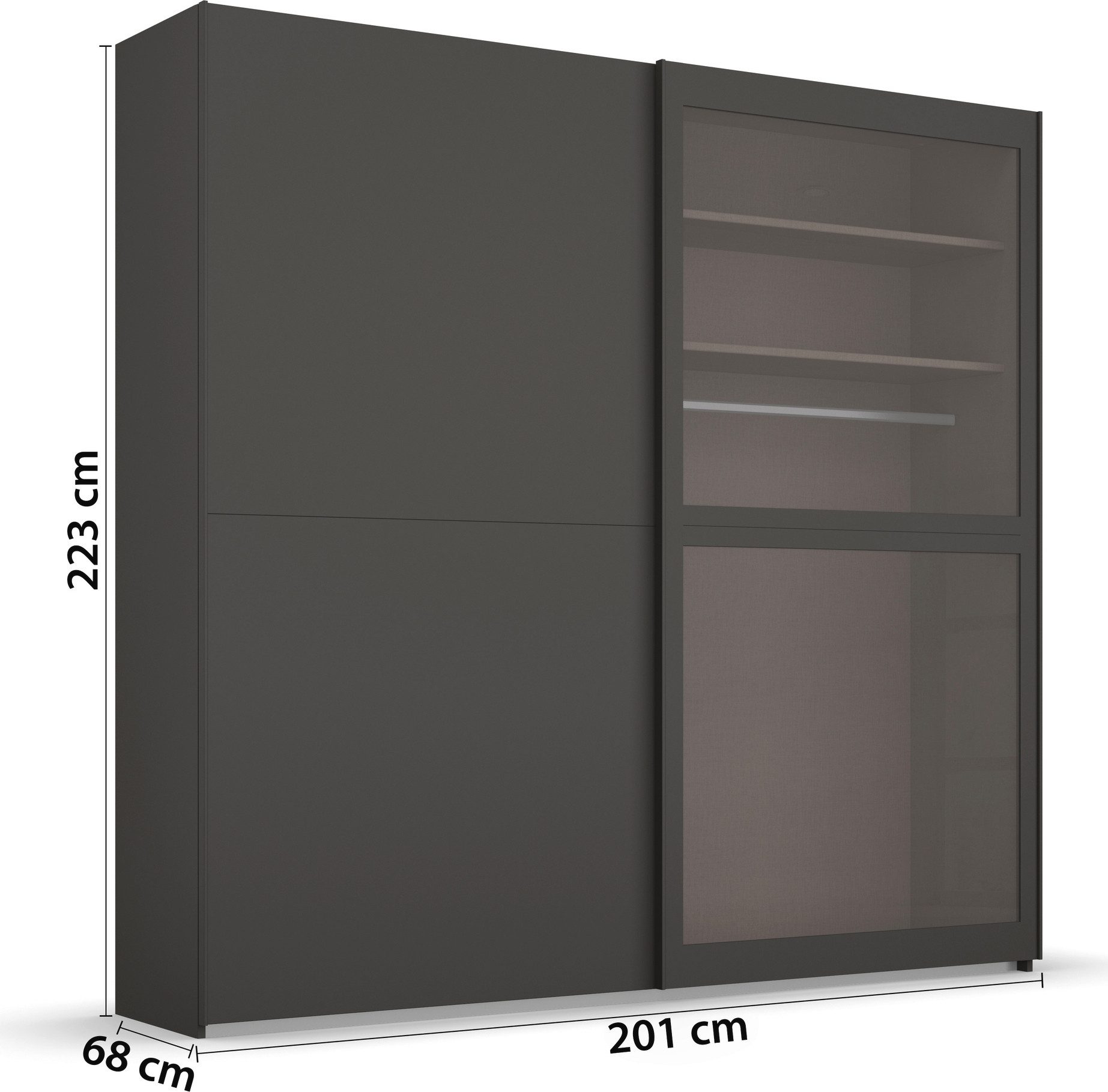rauch Schuifdeurkast Kledingkast Kast Garderobe Slaapkamerkast LUMIS met glazen deuren van transparant grijs glas made in germany