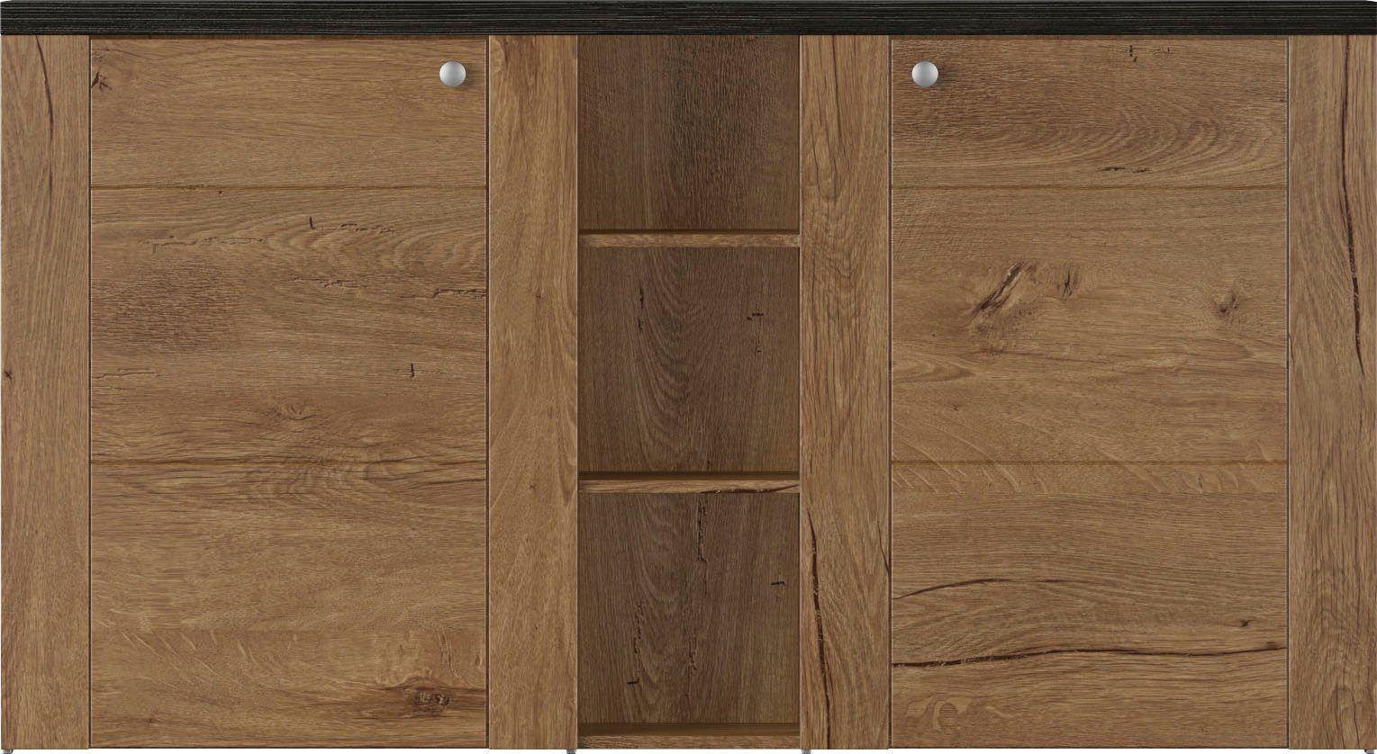 Home affaire Dressoir Larona, tijdloze commode met 2 deuren, deurkast, breedte 155 cm, Hoogte 84 cm, veel opbergruimte, dressoir met decoratieve lijstlook