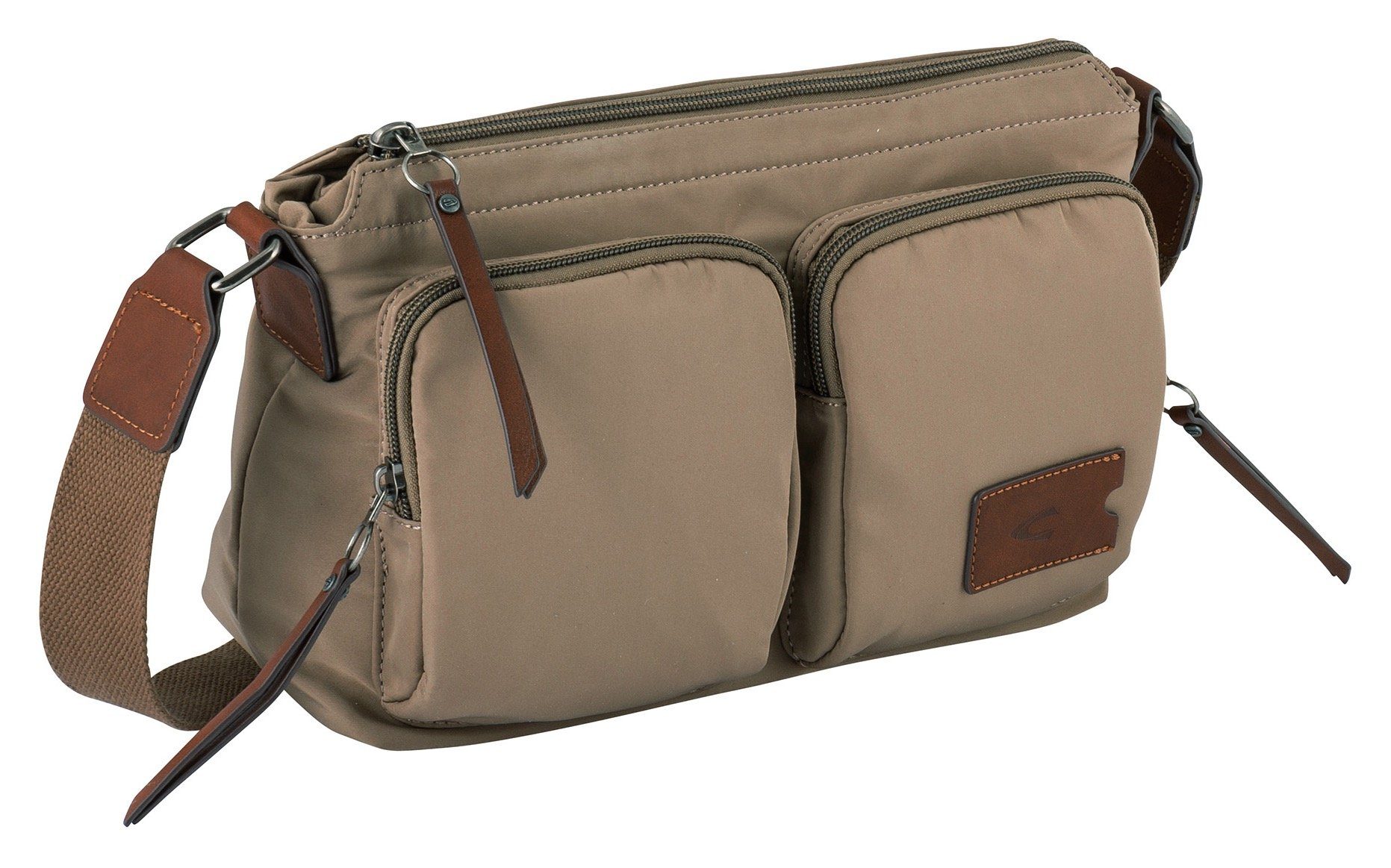 camel active Schoudertas Sky van licht robuust nylon met imitatieleer-applicaties, een blikvanger