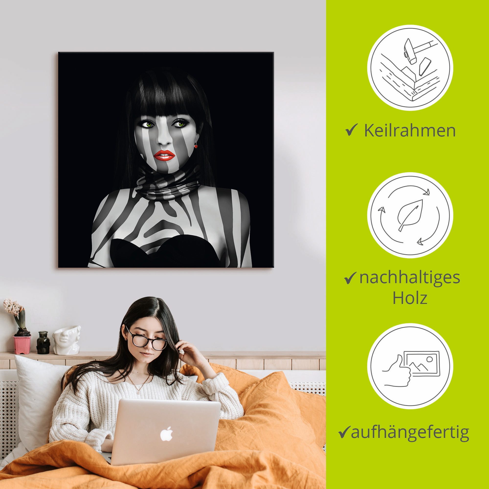Artland Artprint op linnen Exotische lady gespannen op een spieraam