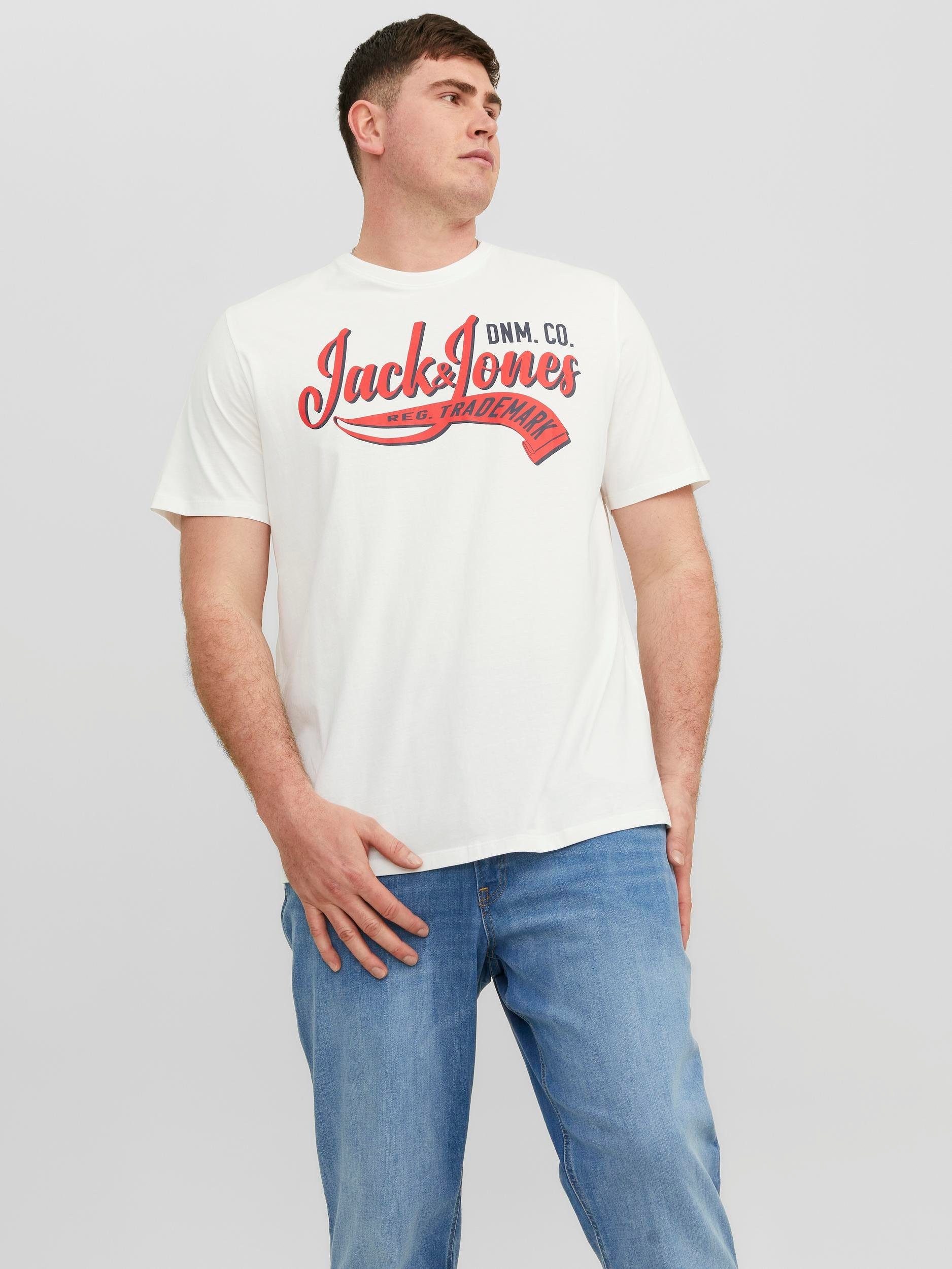 JACK & JONES PLUS SIZE regular fit T-shirt JJELOGO Plus Size van biologisch katoen cloud dancer